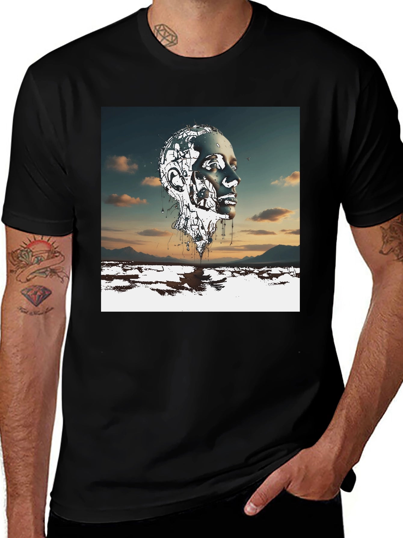 Abstract Head Black T-Shirt