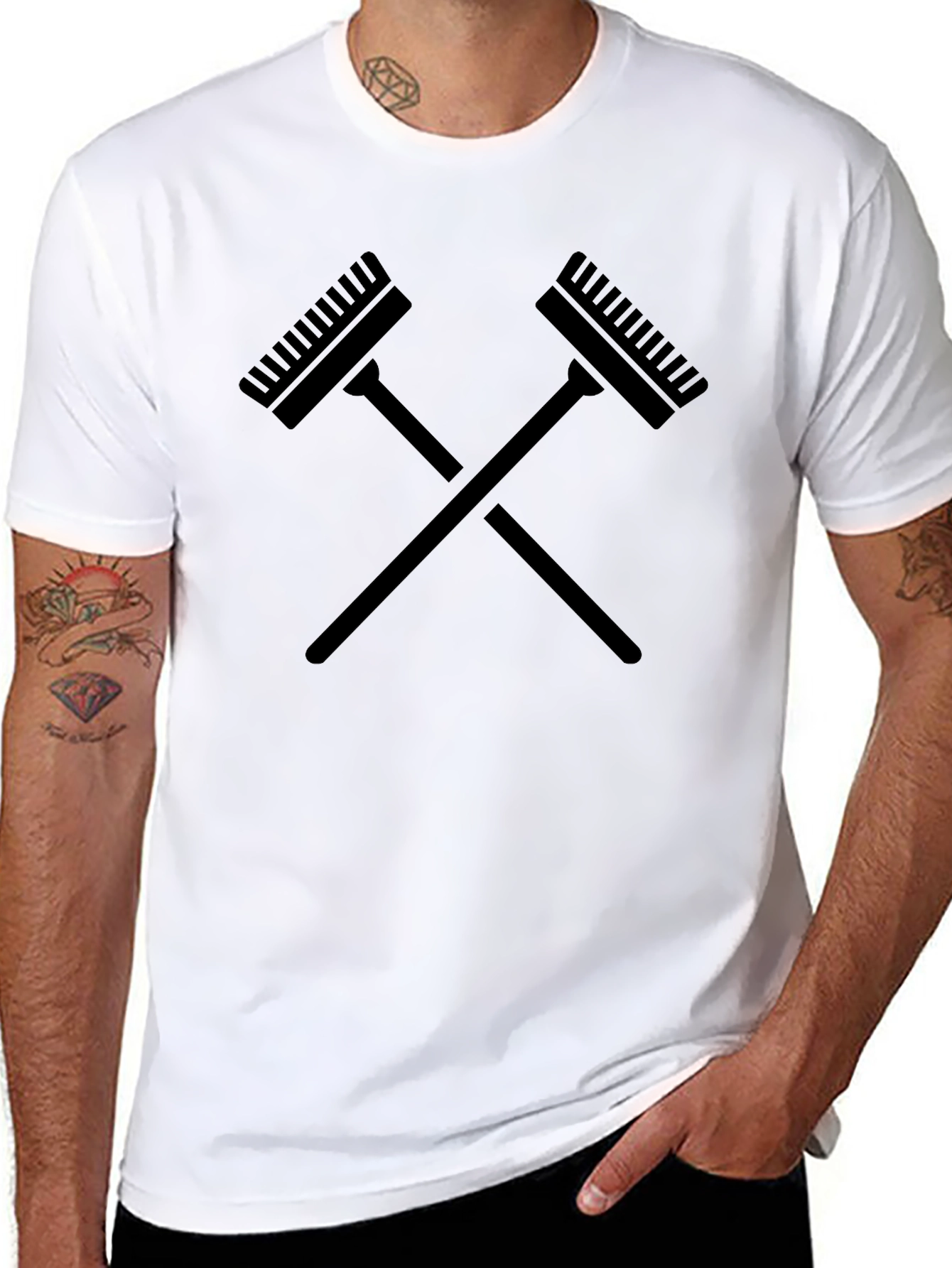 Crossed Rakes Graphic Tee - Stylish Mens Black T-Shirt