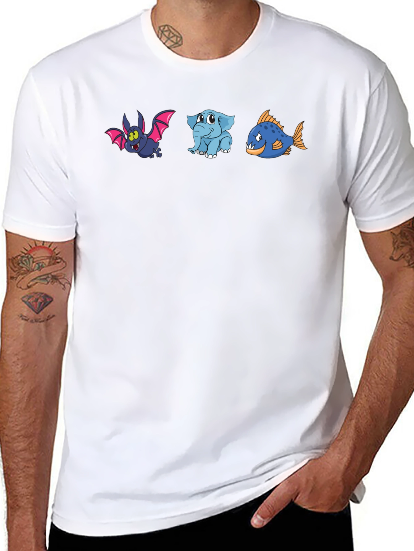 Cartoon Animal Trio Black T-Shirt