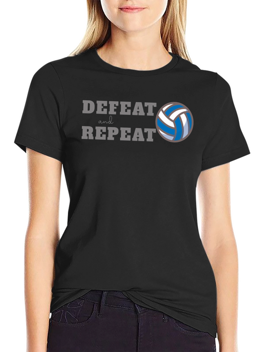 Volleyball Defeat and Repeat Black T-Shirt