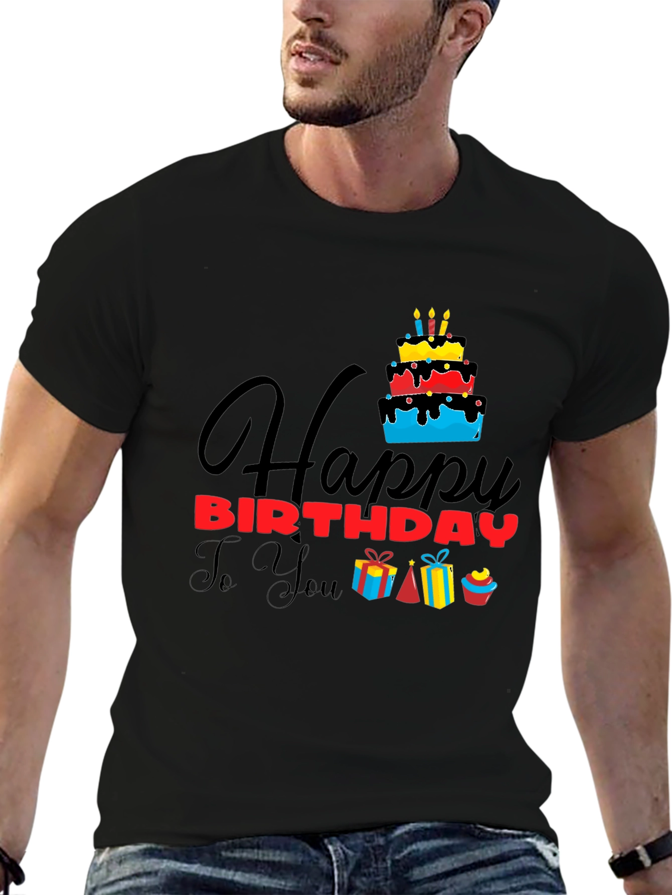 Happy Birthday Graphic Tee | Black Cotton T-Shirt