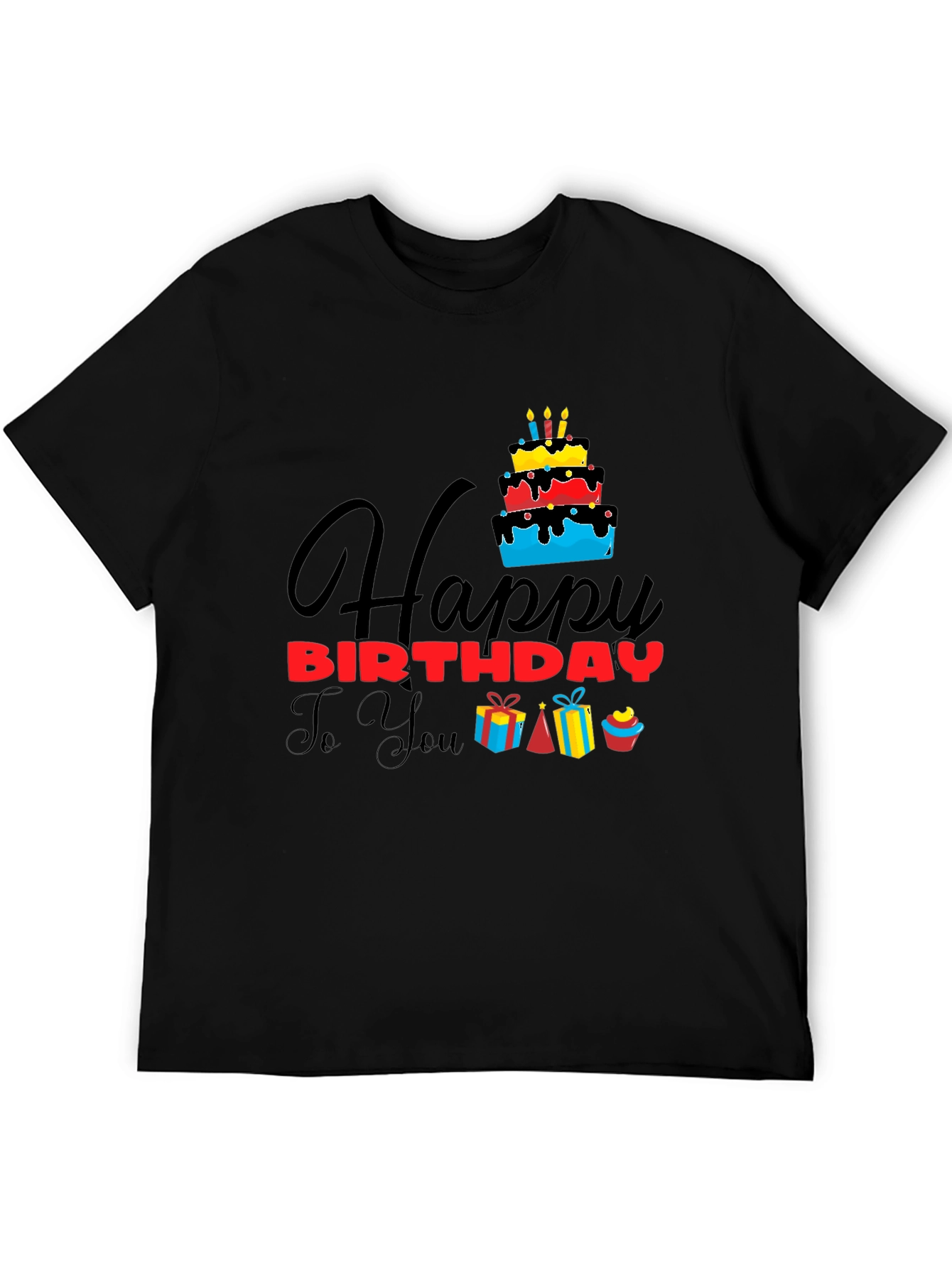 Happy Birthday Graphic Tee | Black Cotton T-Shirt
