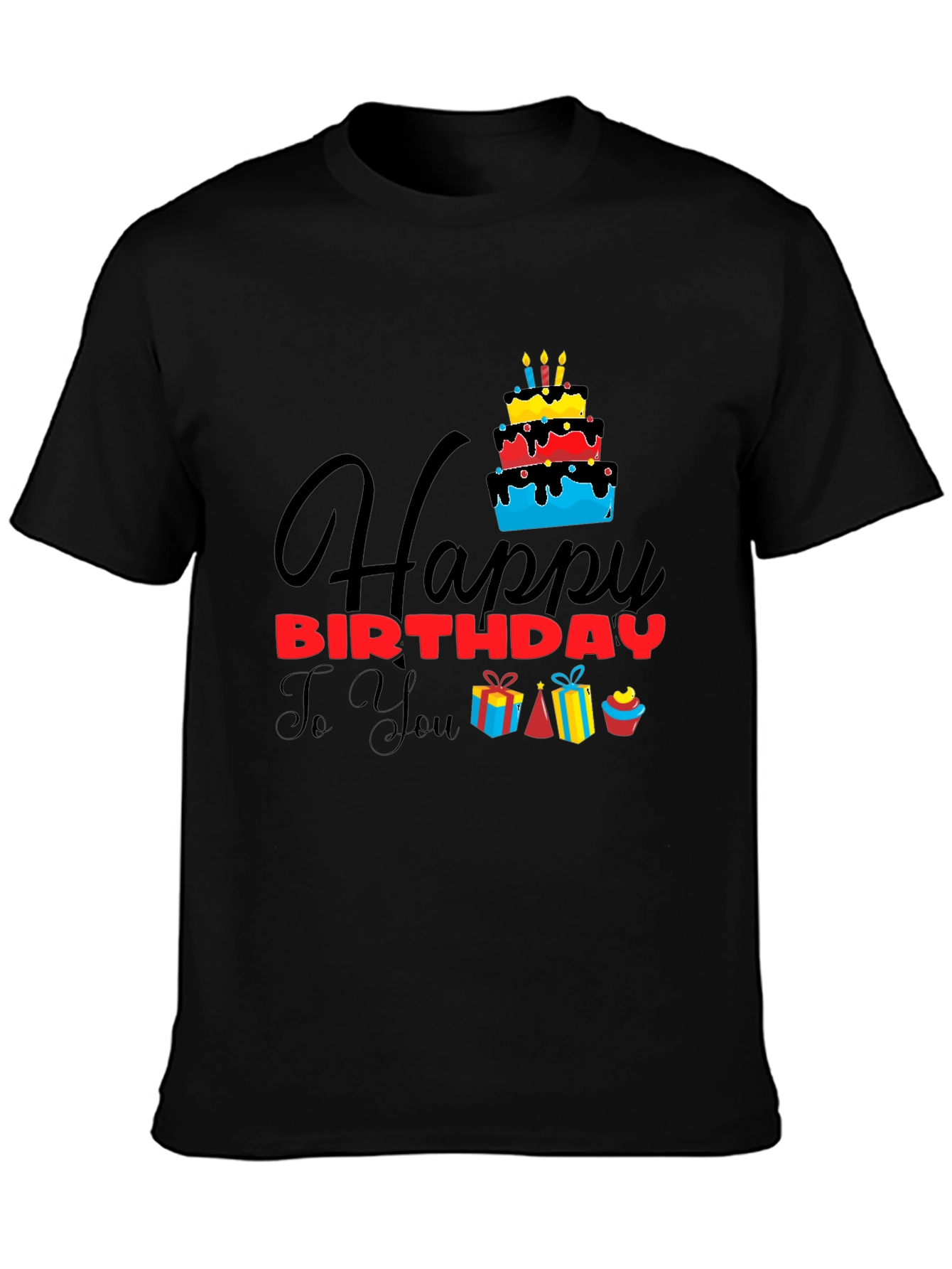 Happy Birthday Graphic Tee | Black Cotton T-Shirt