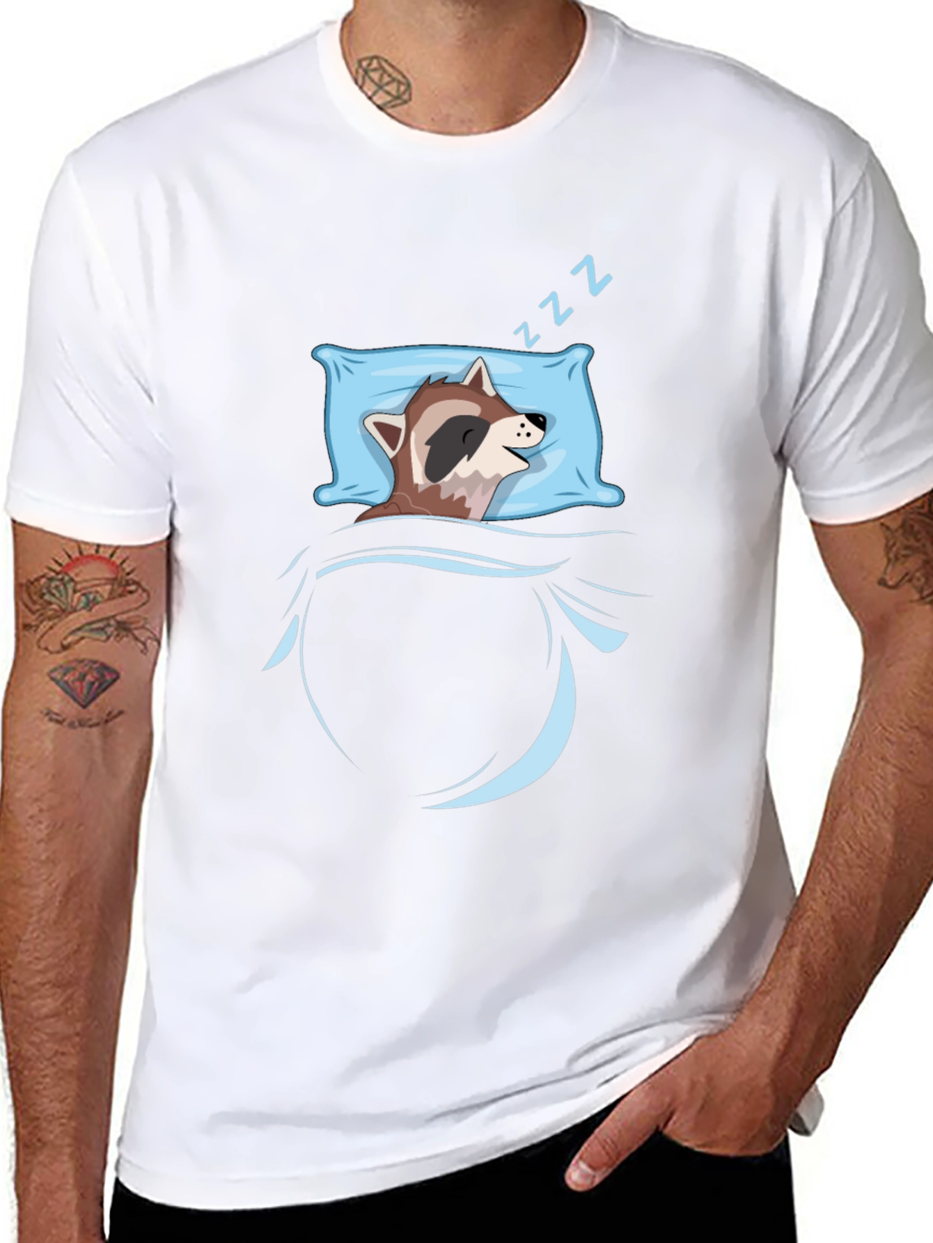Sleeping Raccoon Graphic Tee - Black