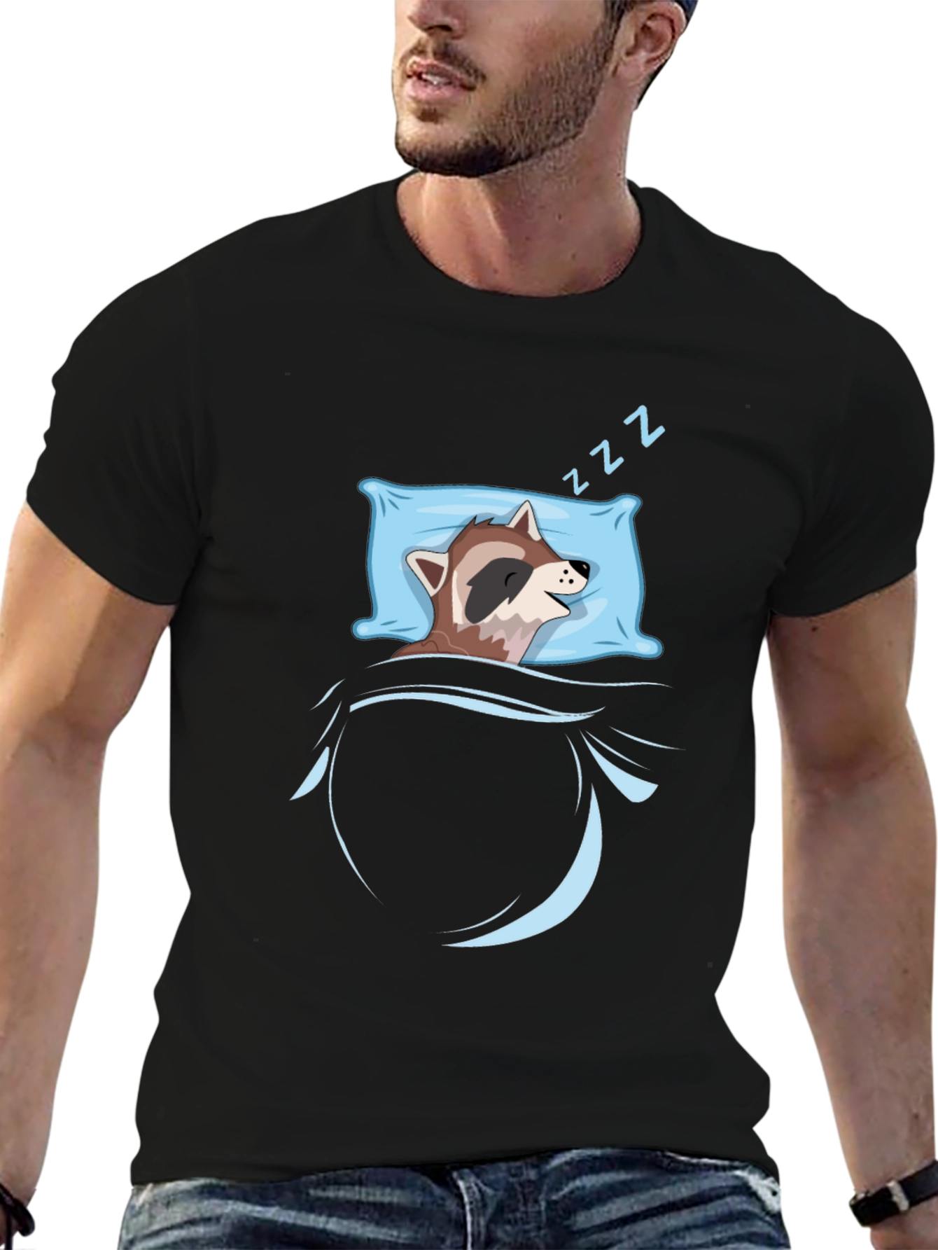 Sleeping Raccoon Graphic Tee - Black