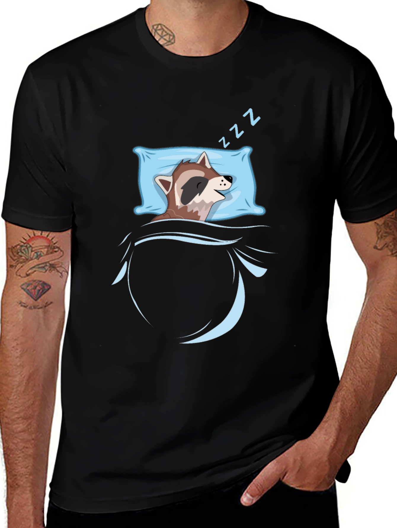 Sleeping Raccoon Graphic Tee - Black