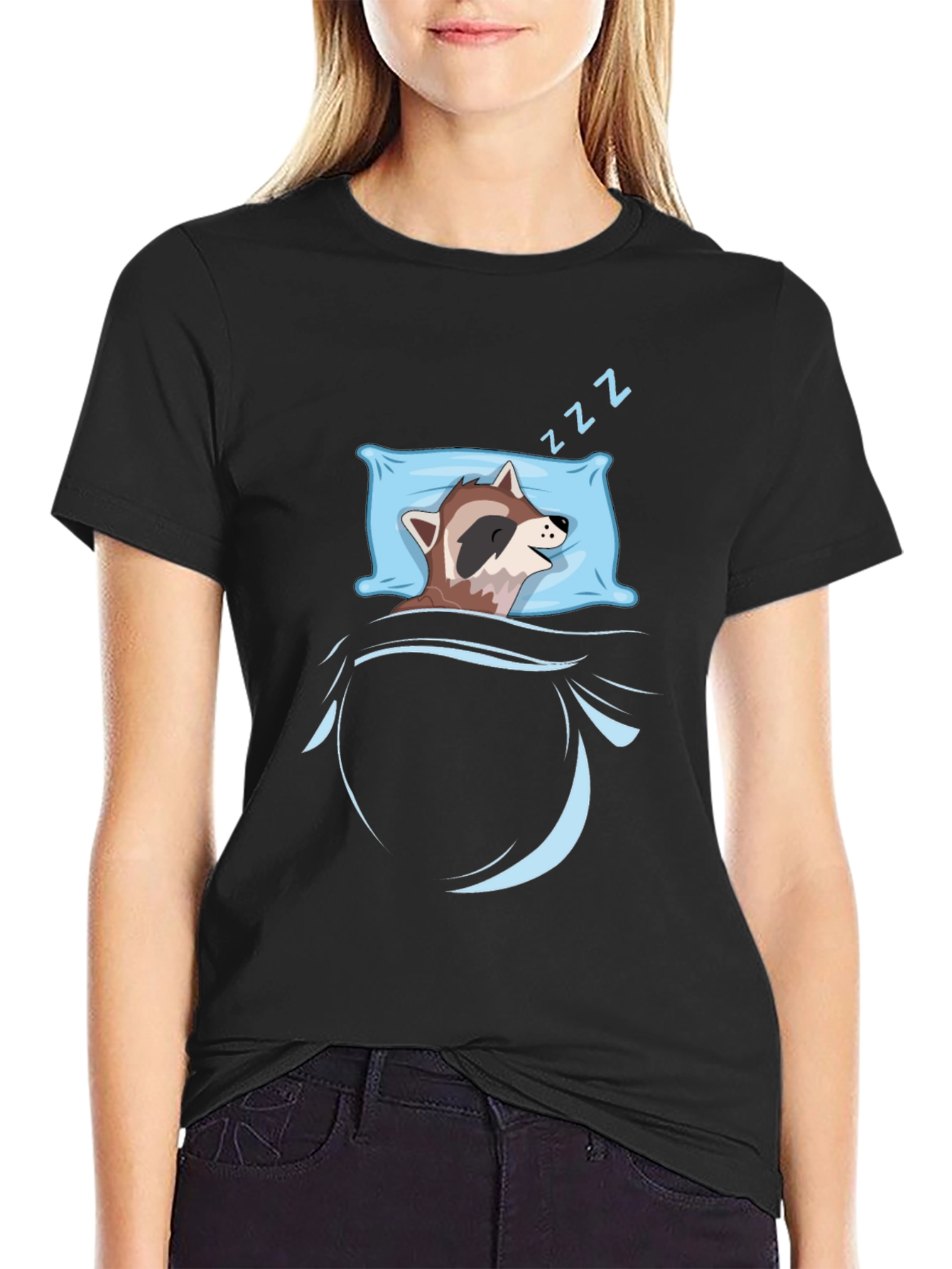 Sleeping Raccoon Graphic Tee - Black
