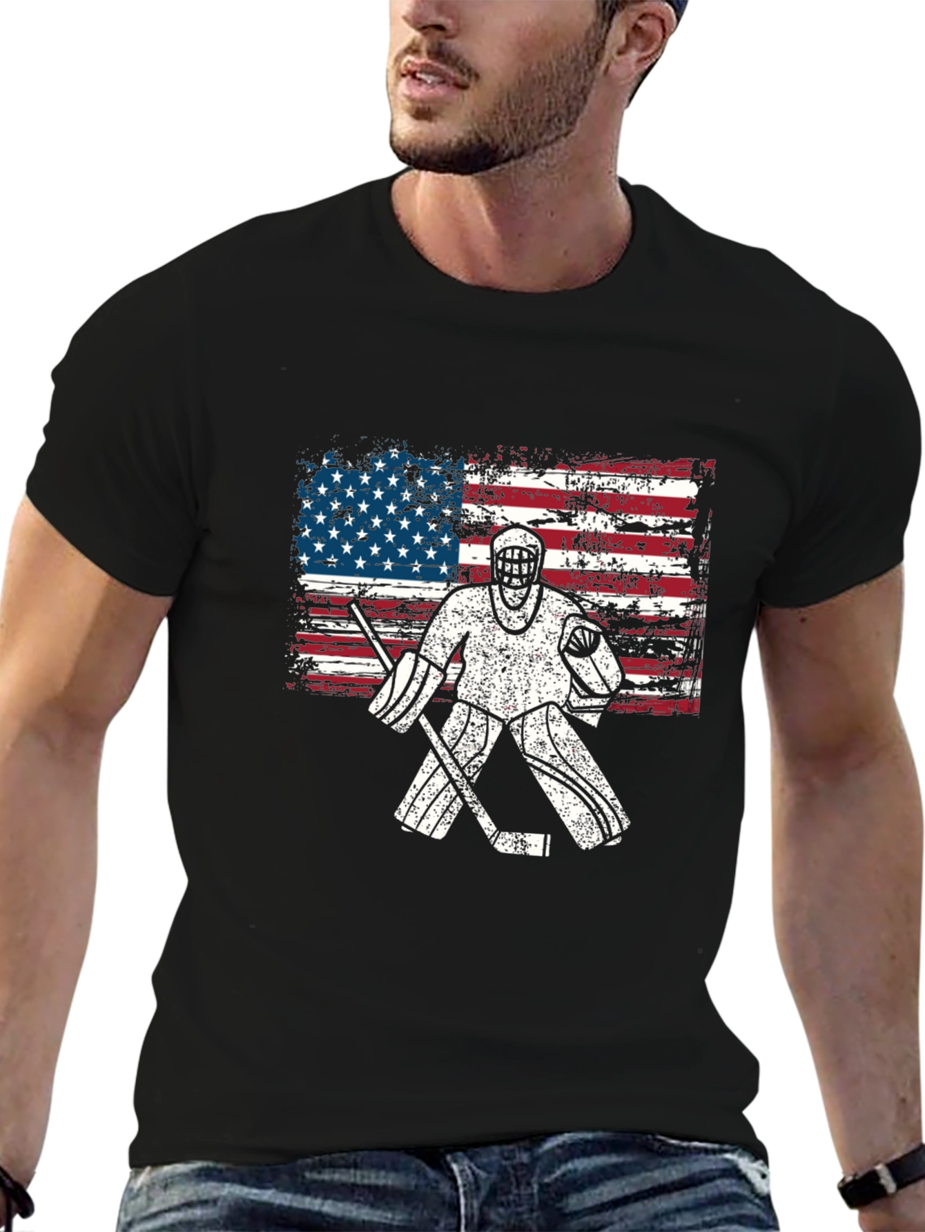 USA Hockey Goalie T-Shirt - Patriotic American Flag Design