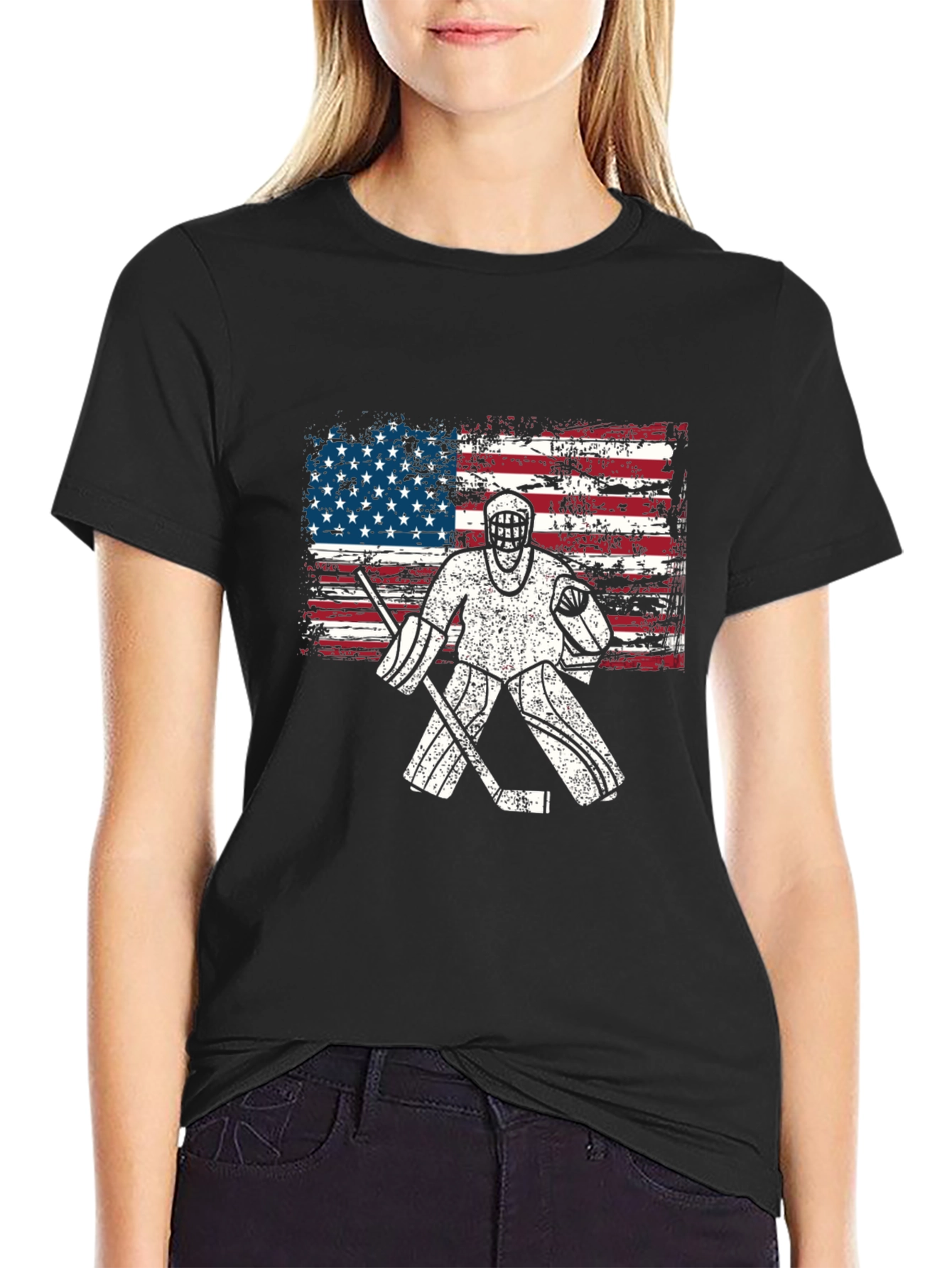 USA Hockey Goalie T-Shirt - Patriotic American Flag Design