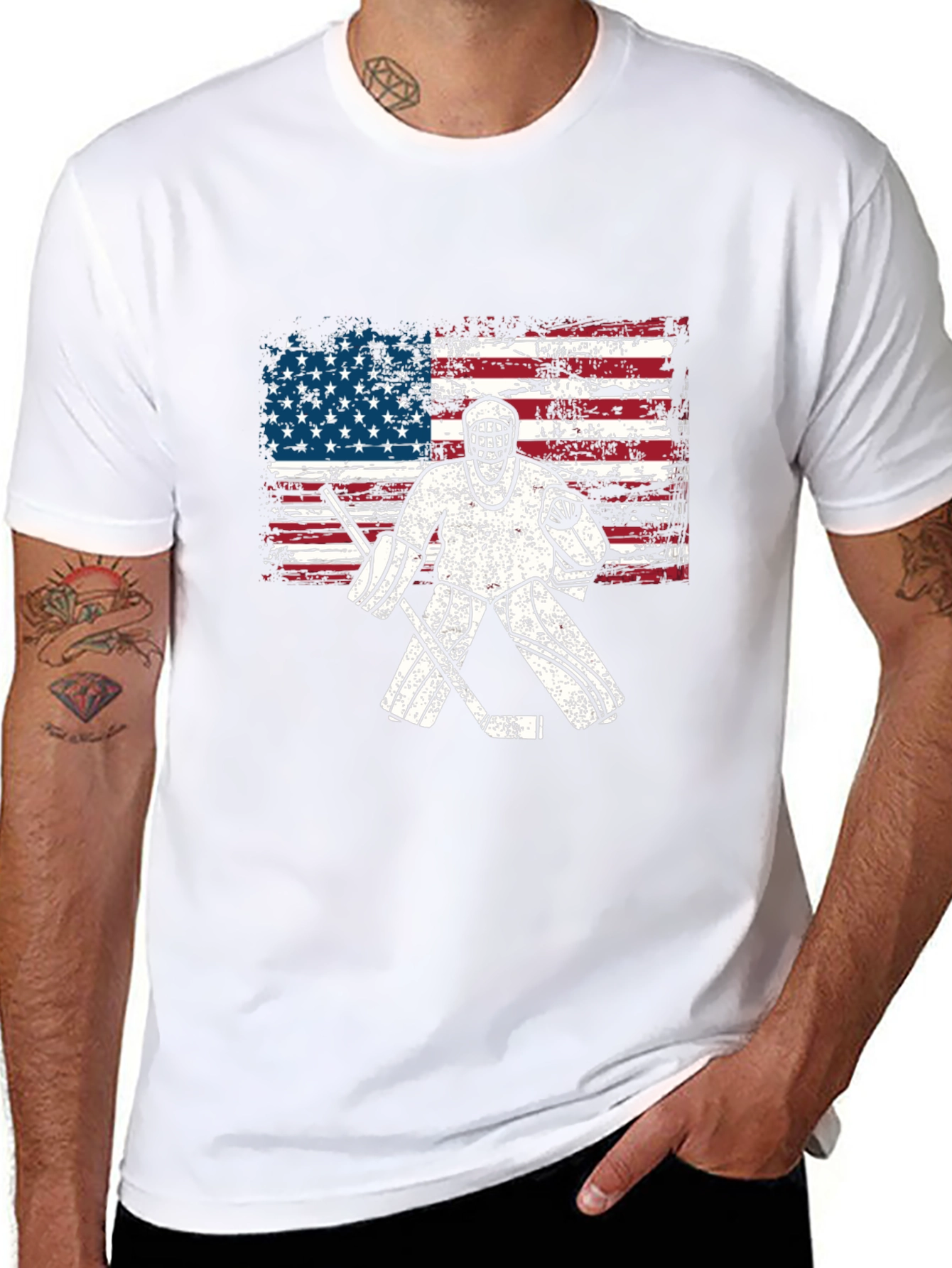 USA Hockey Goalie T-Shirt - Patriotic American Flag Design
