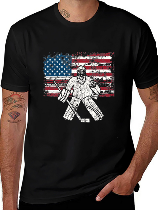 USA Hockey Goalie T-Shirt - Patriotic American Flag Design