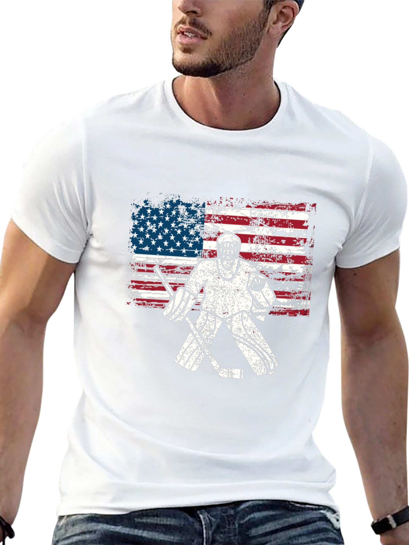 USA Hockey Goalie T-Shirt - Patriotic American Flag Design