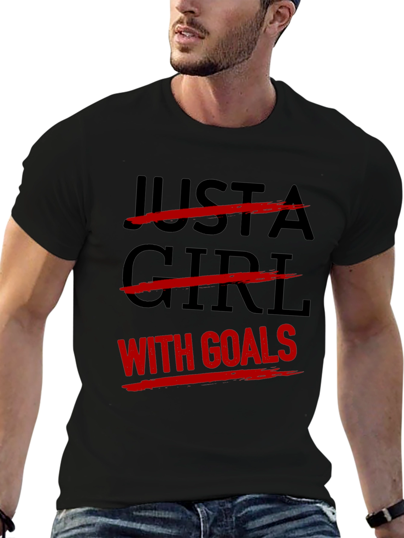 Goal-Getter Graphic Tee: Black Cotton T-Shirt
