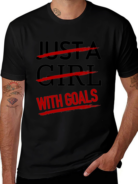 Goal-Getter Graphic Tee: Black Cotton T-Shirt