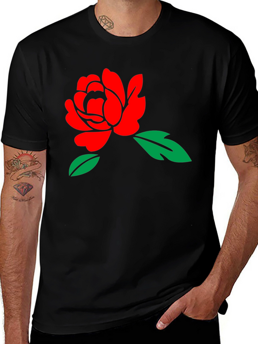 Black T-Shirt with Red Rose Graphic