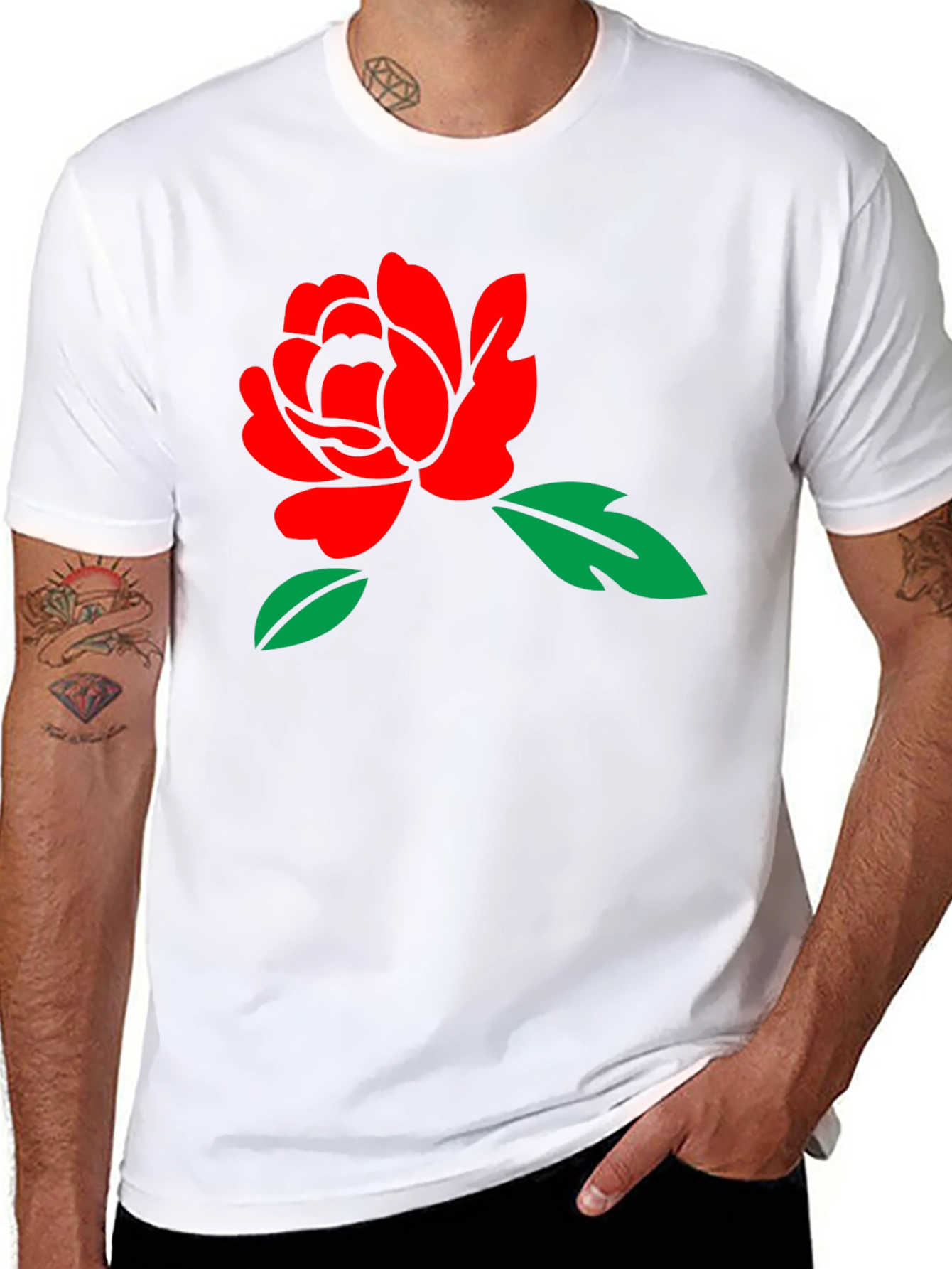 Black T-Shirt with Red Rose Graphic