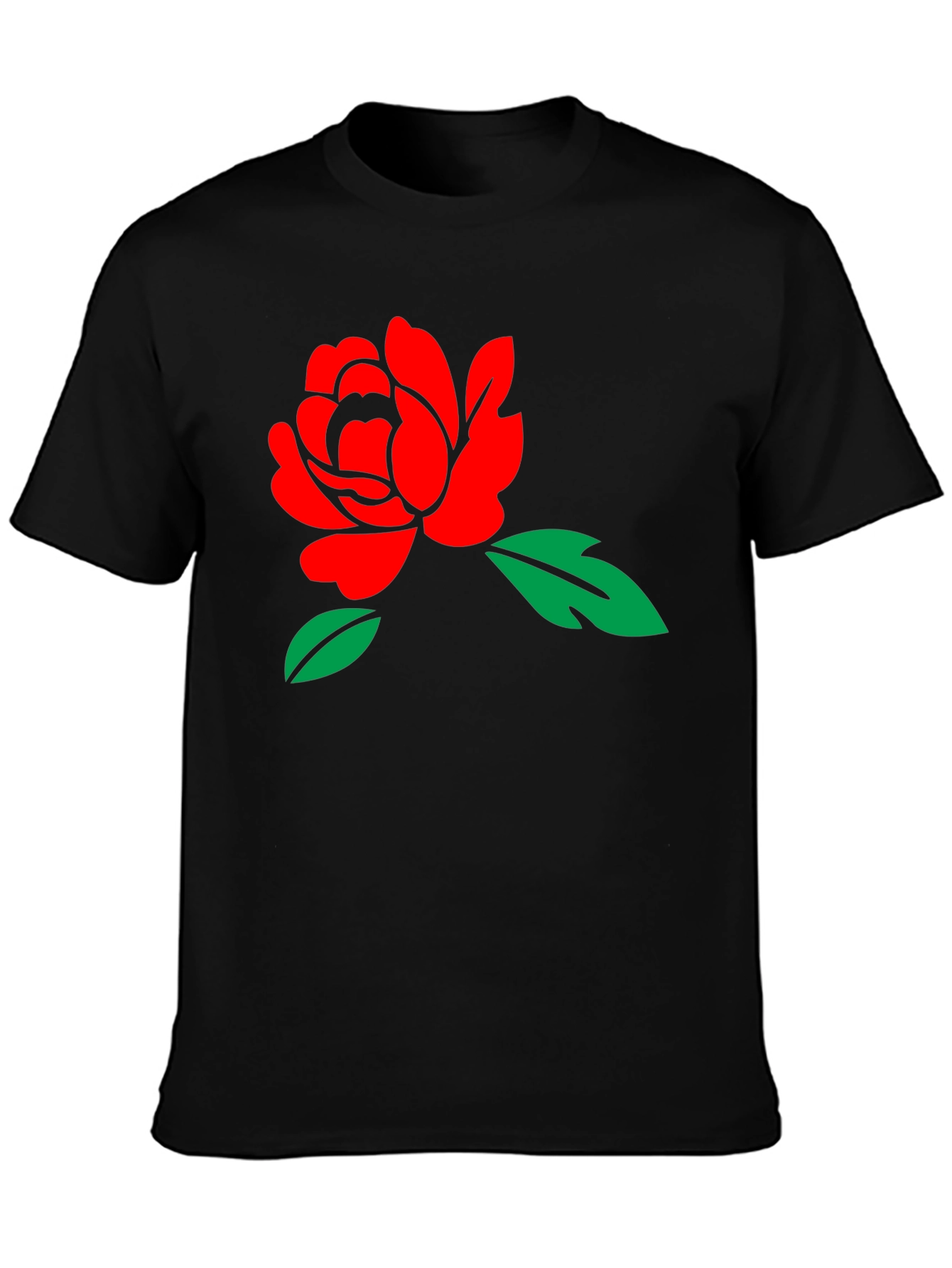 Black T-Shirt with Red Rose Graphic