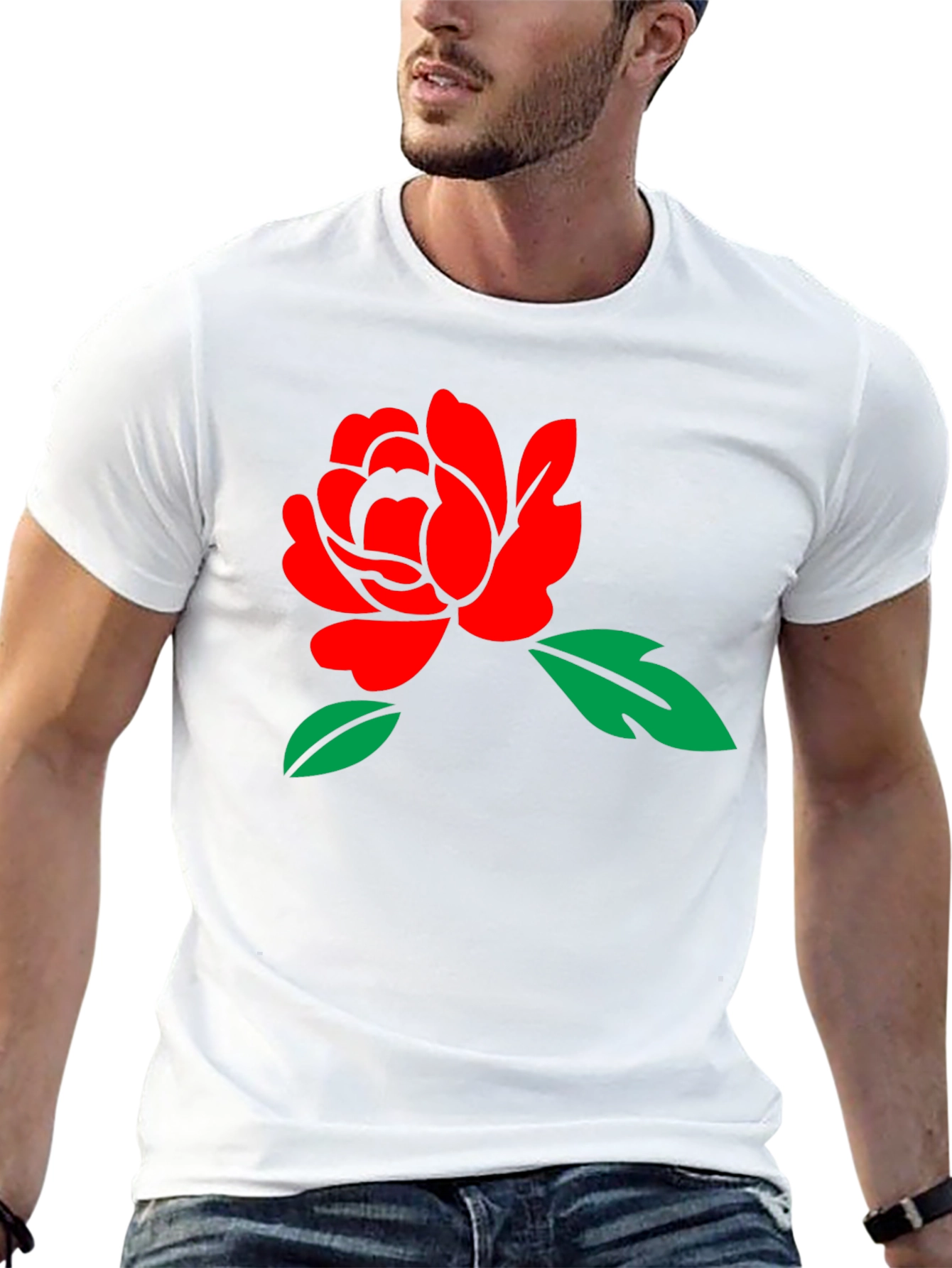 Black T-Shirt with Red Rose Graphic