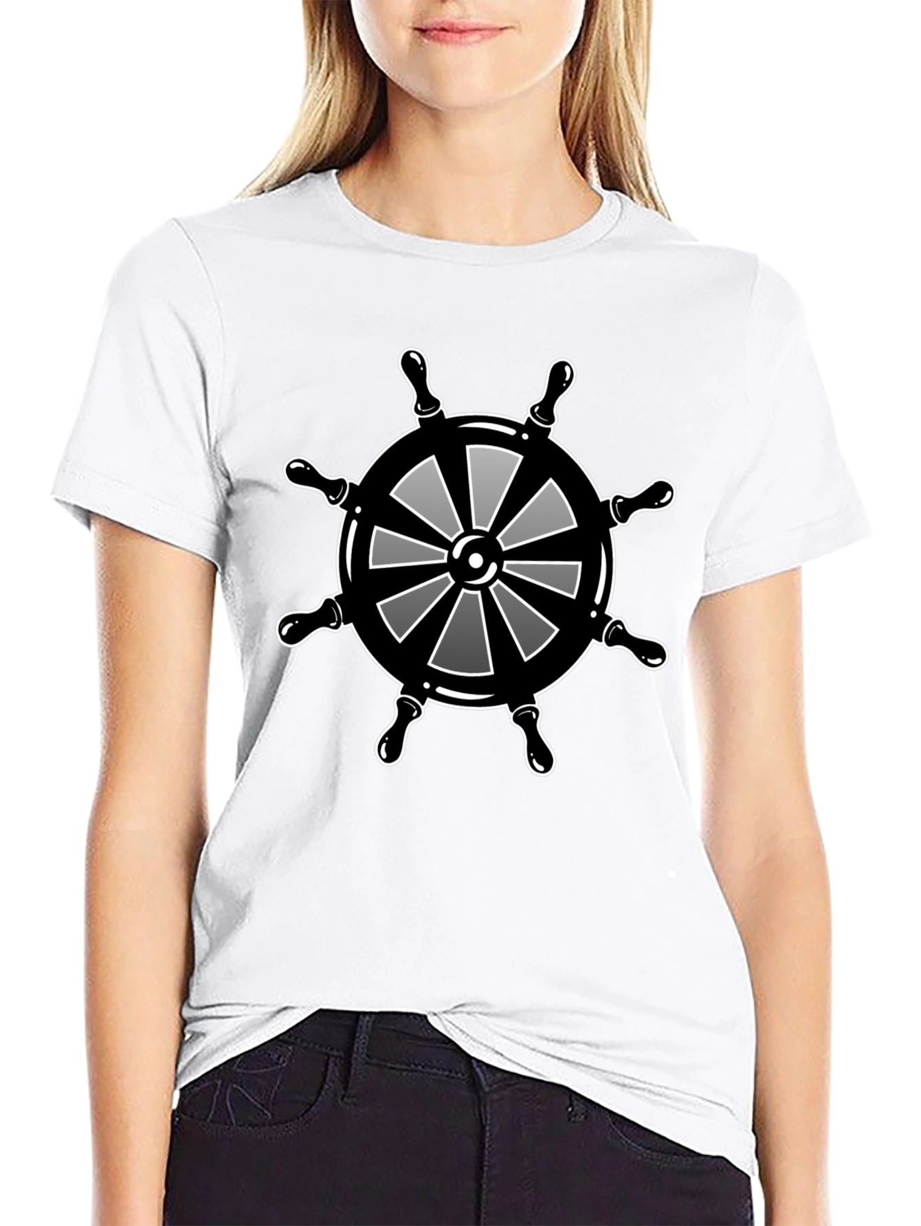 Nautical Wheel Graphic Black T-Shirt