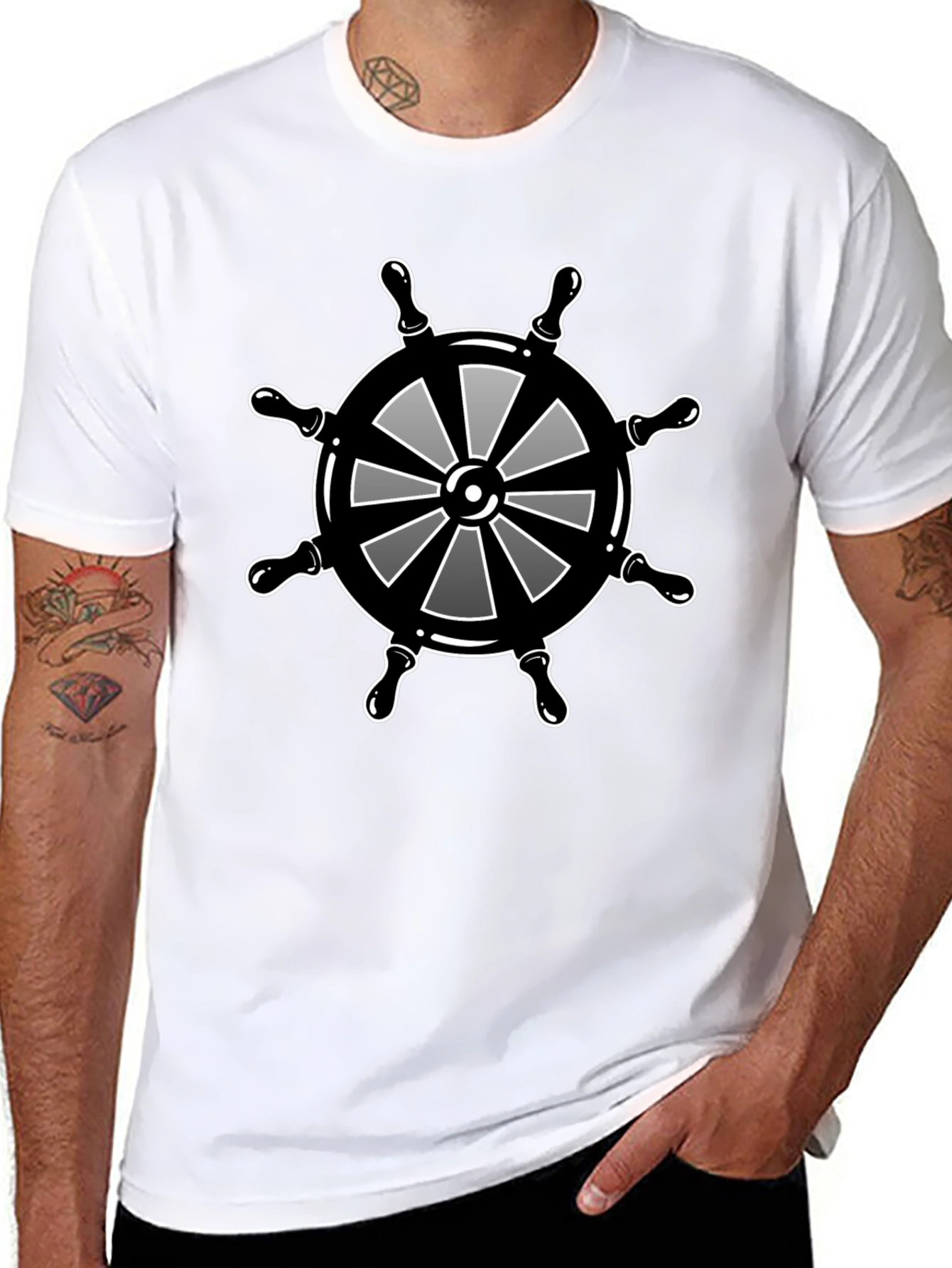 Nautical Wheel Graphic Black T-Shirt