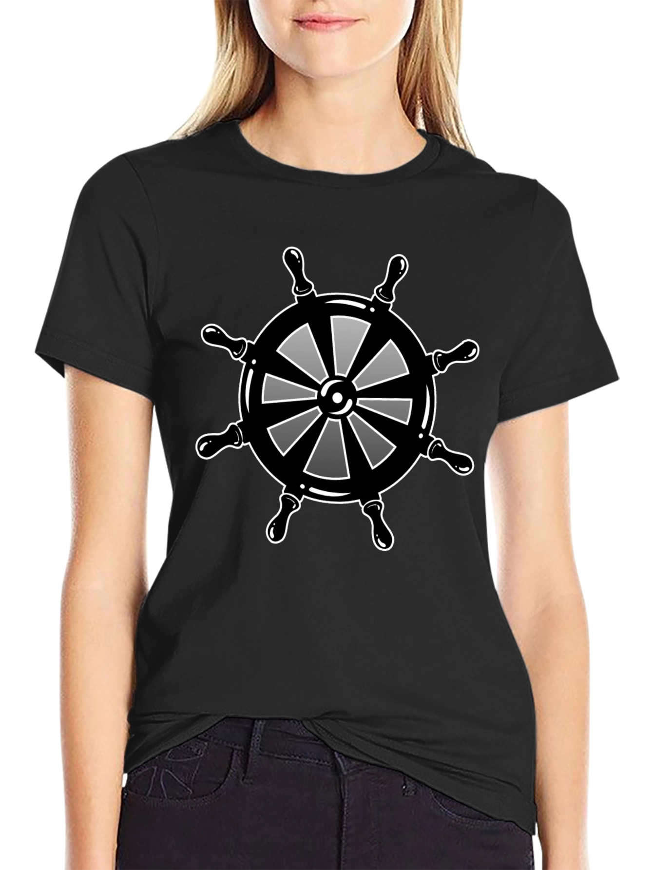Nautical Wheel Graphic Black T-Shirt