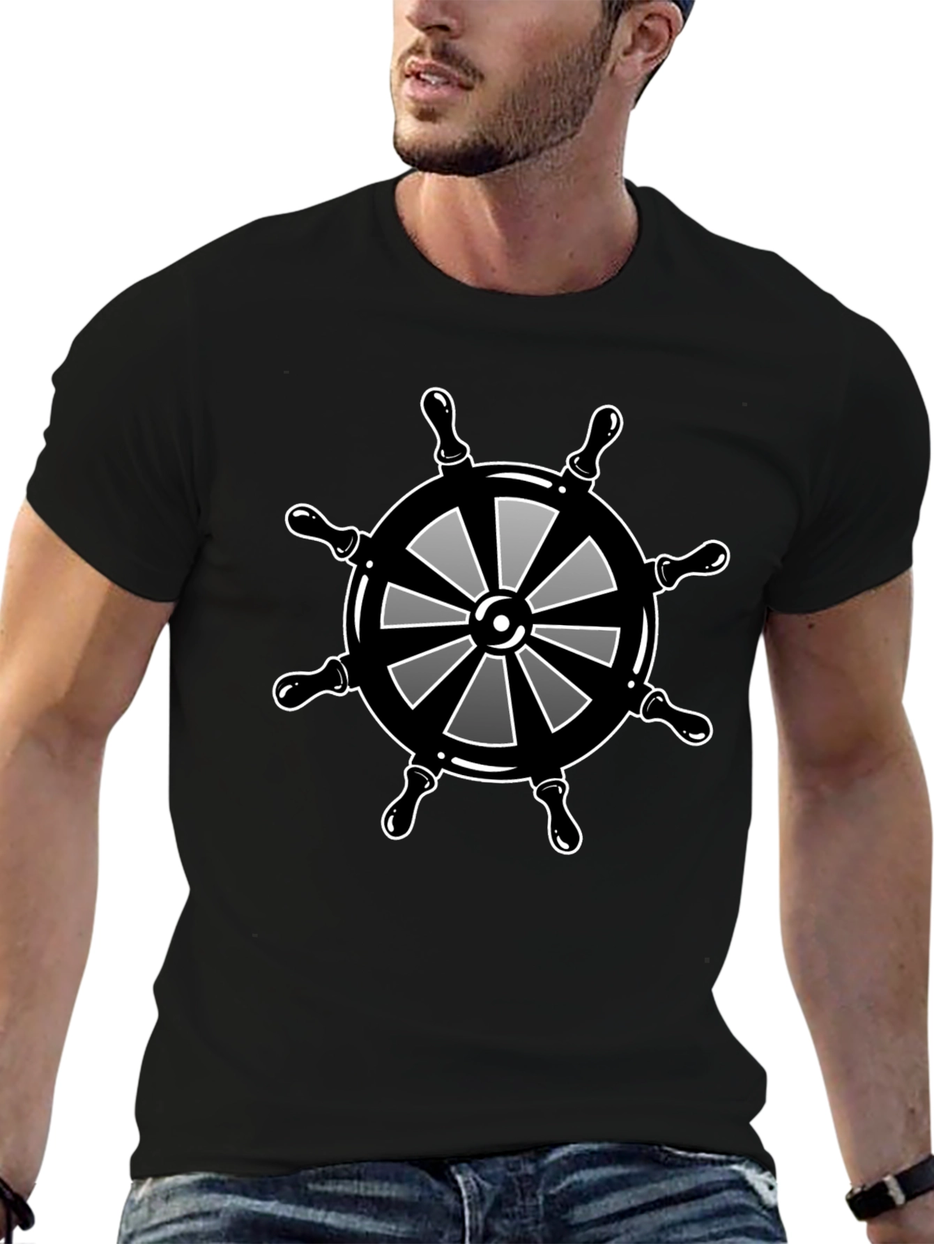 Nautical Wheel Graphic Black T-Shirt
