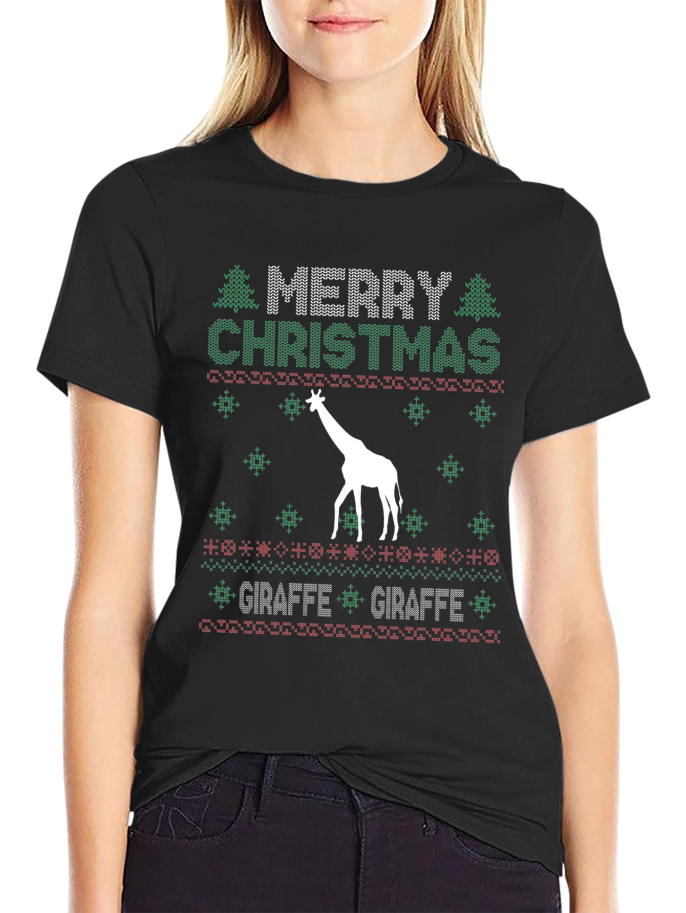 Merry Christmas Giraffe Ugly Sweater Style Tee