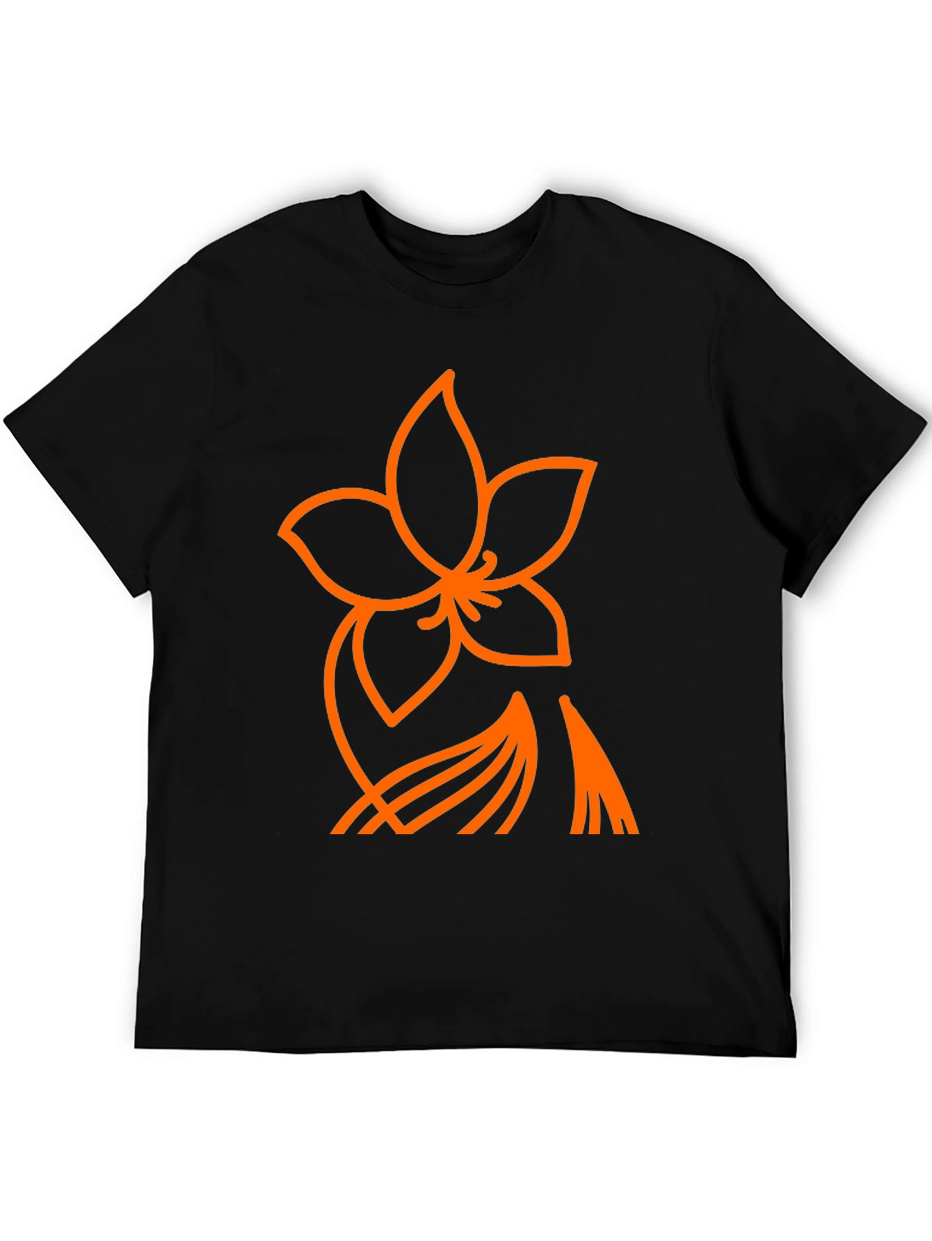 Orange Flower Graphic Black T-Shirt