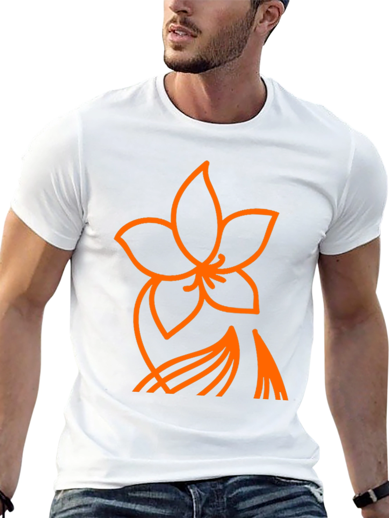 Orange Flower Graphic Black T-Shirt