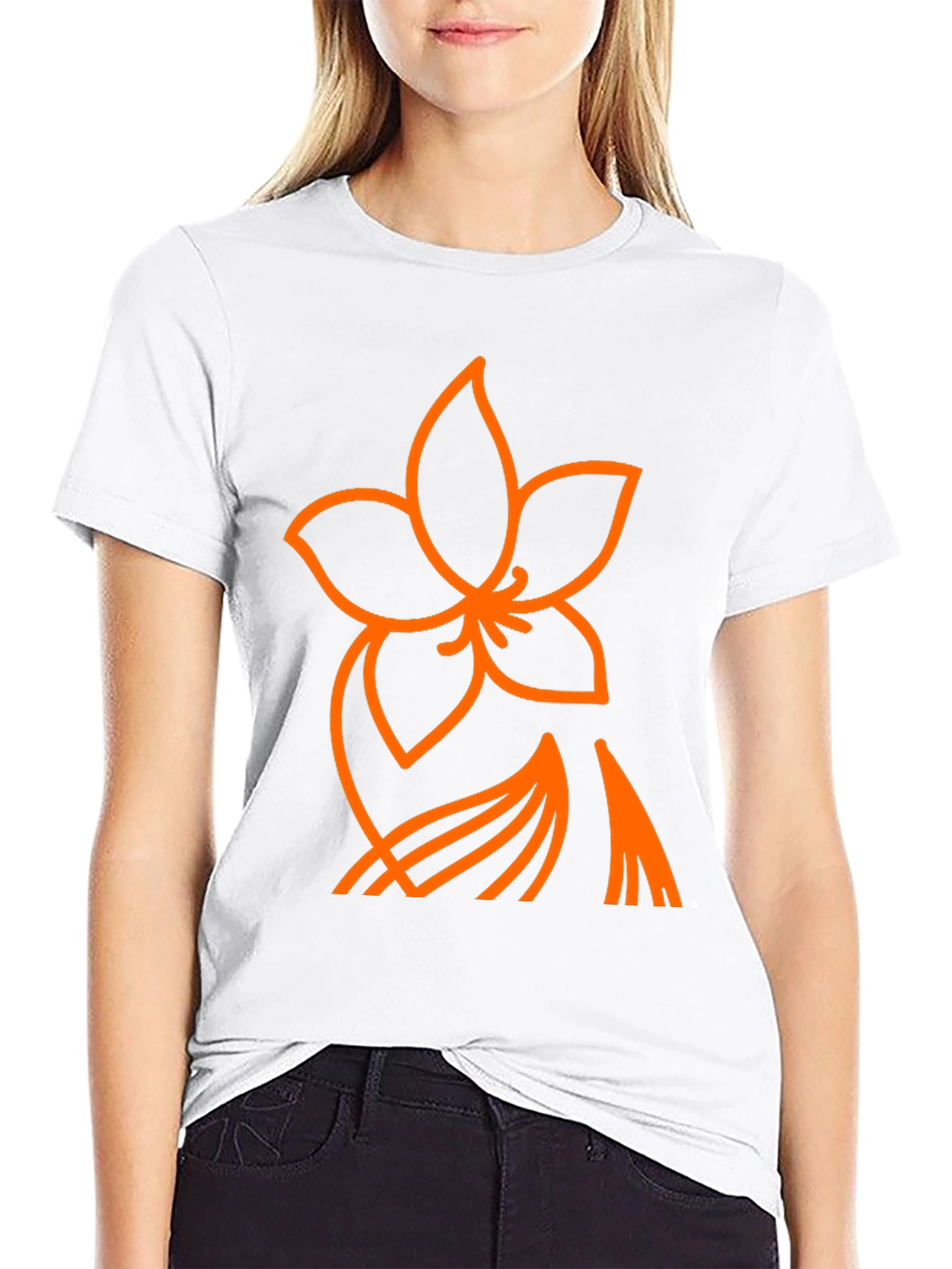 Orange Flower Graphic Black T-Shirt