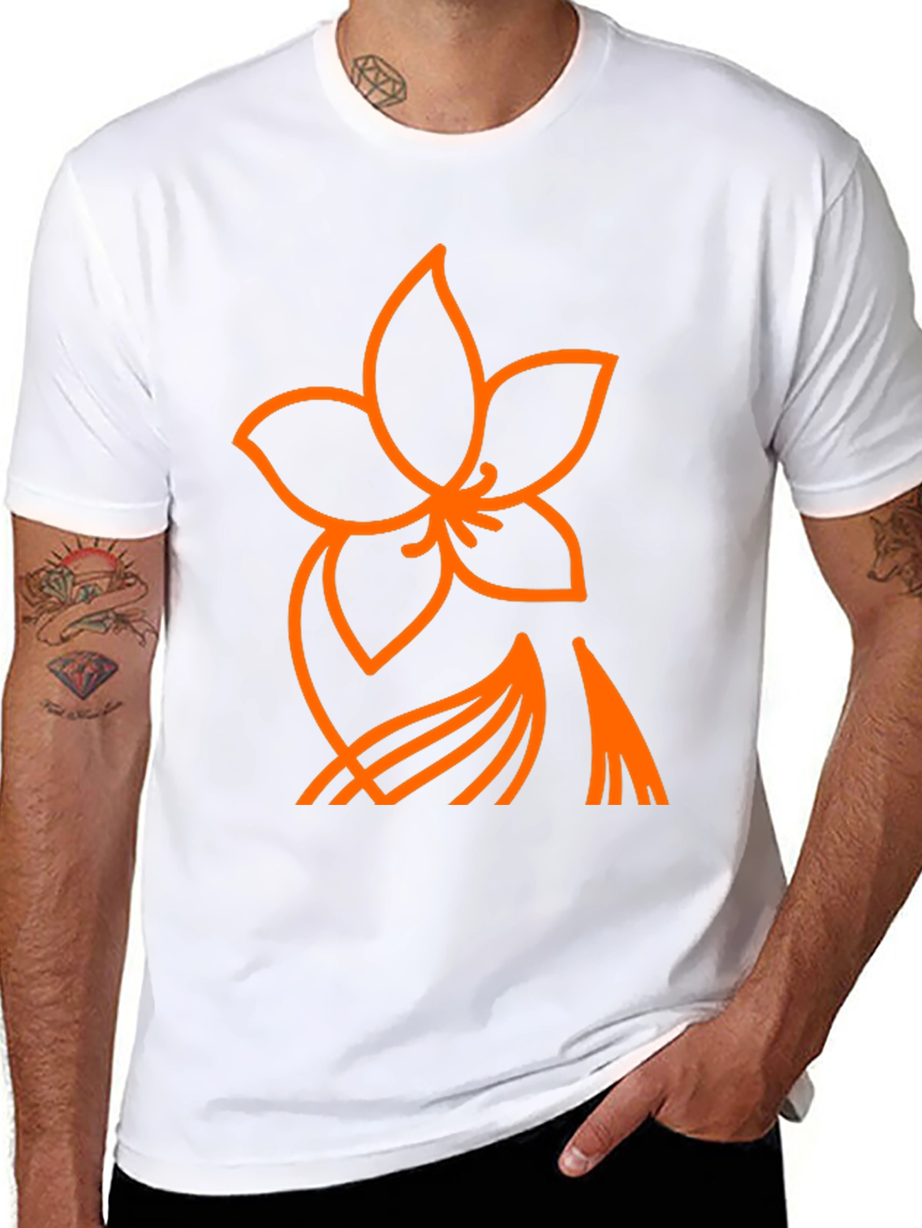 Orange Flower Graphic Black T-Shirt