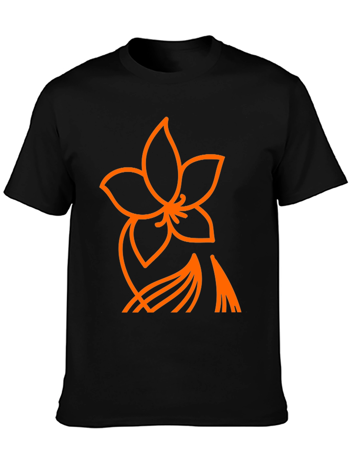 Orange Flower Graphic Black T-Shirt