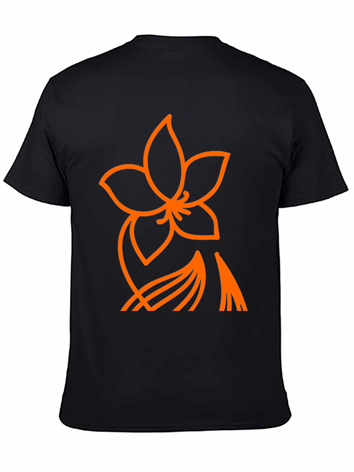 Orange Flower Graphic Black T-Shirt