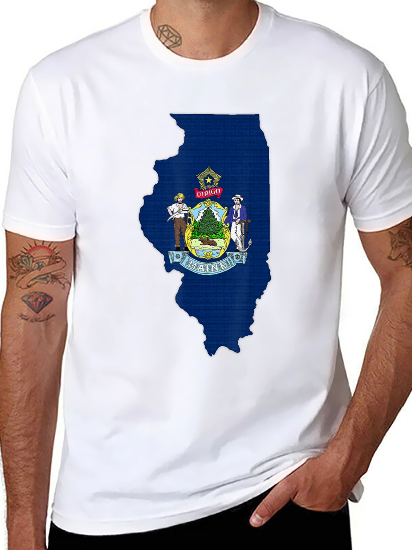 Maine State Flag Illinois Outline T-Shirt