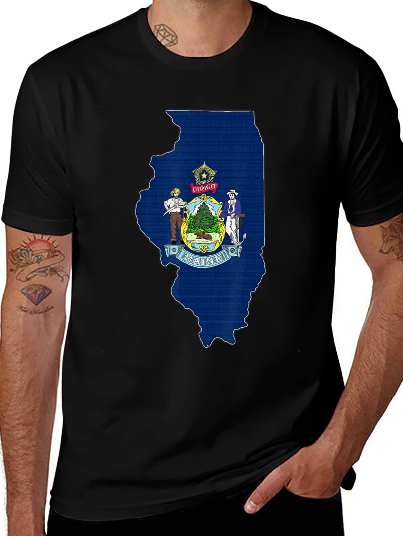 Maine State Flag Illinois Outline T-Shirt