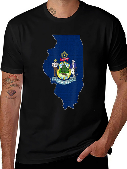 Maine State Flag Illinois Outline T-Shirt