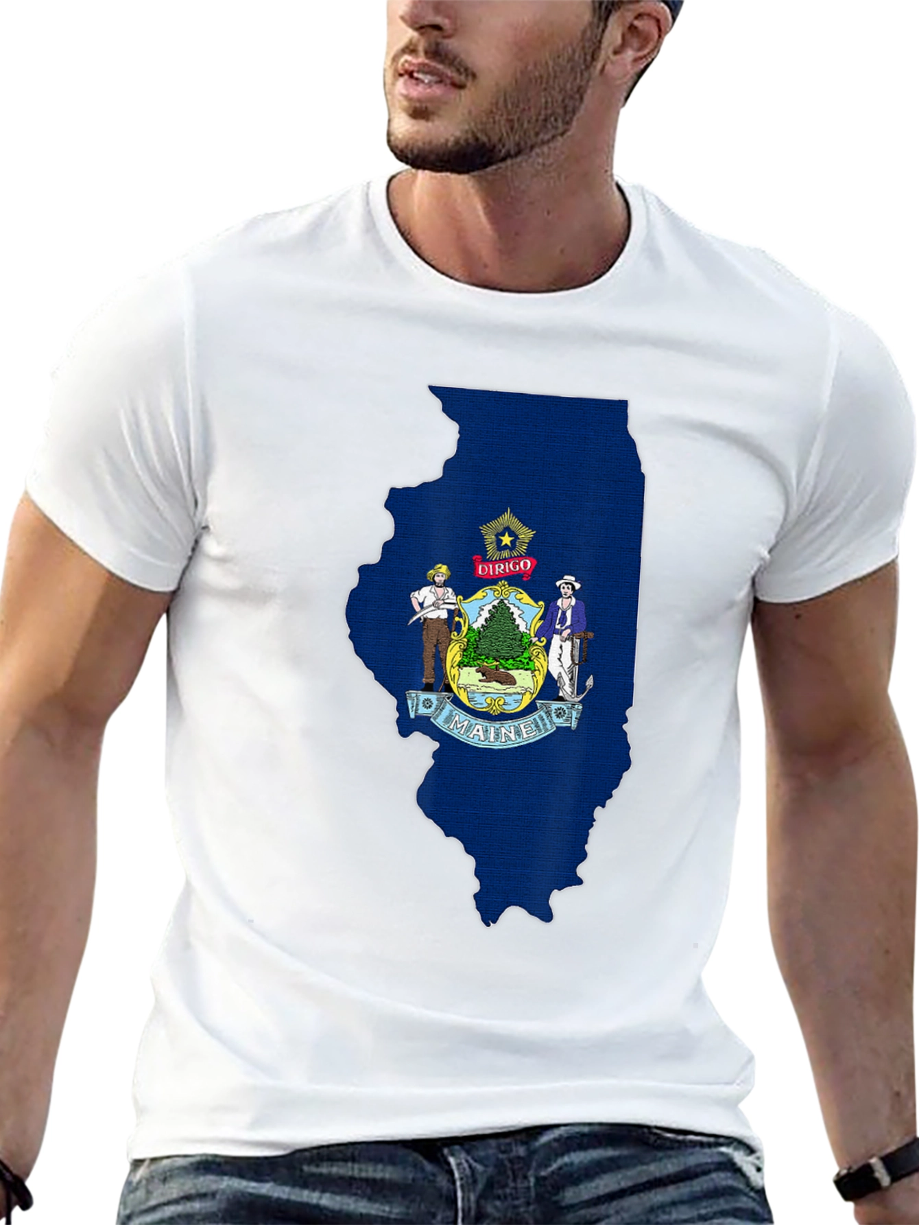 Maine State Flag Illinois Outline T-Shirt