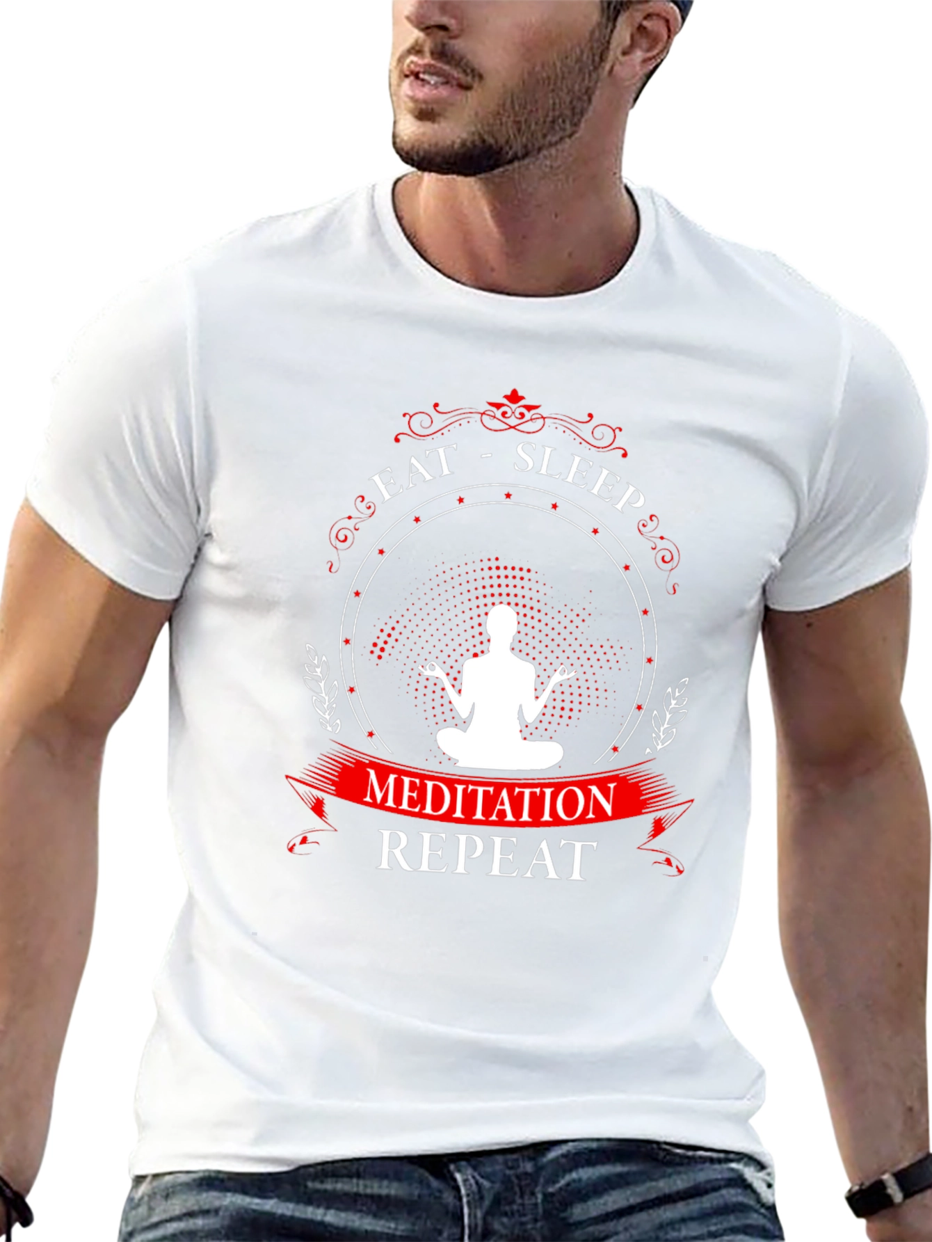 Eat Sleep Meditation Repeat Graphic T-Shirt - Black