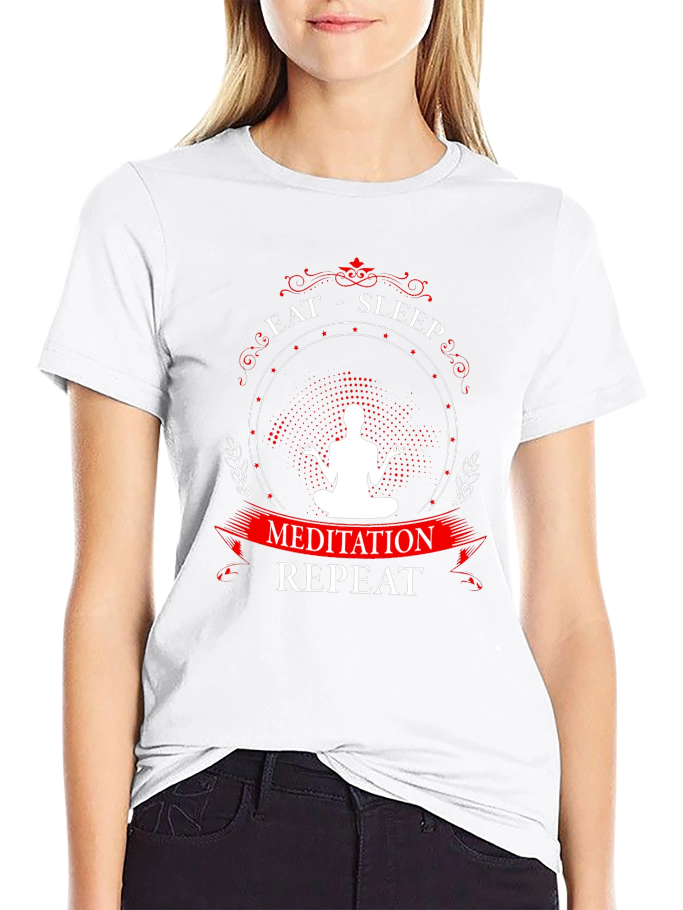 Eat Sleep Meditation Repeat Graphic T-Shirt - Black