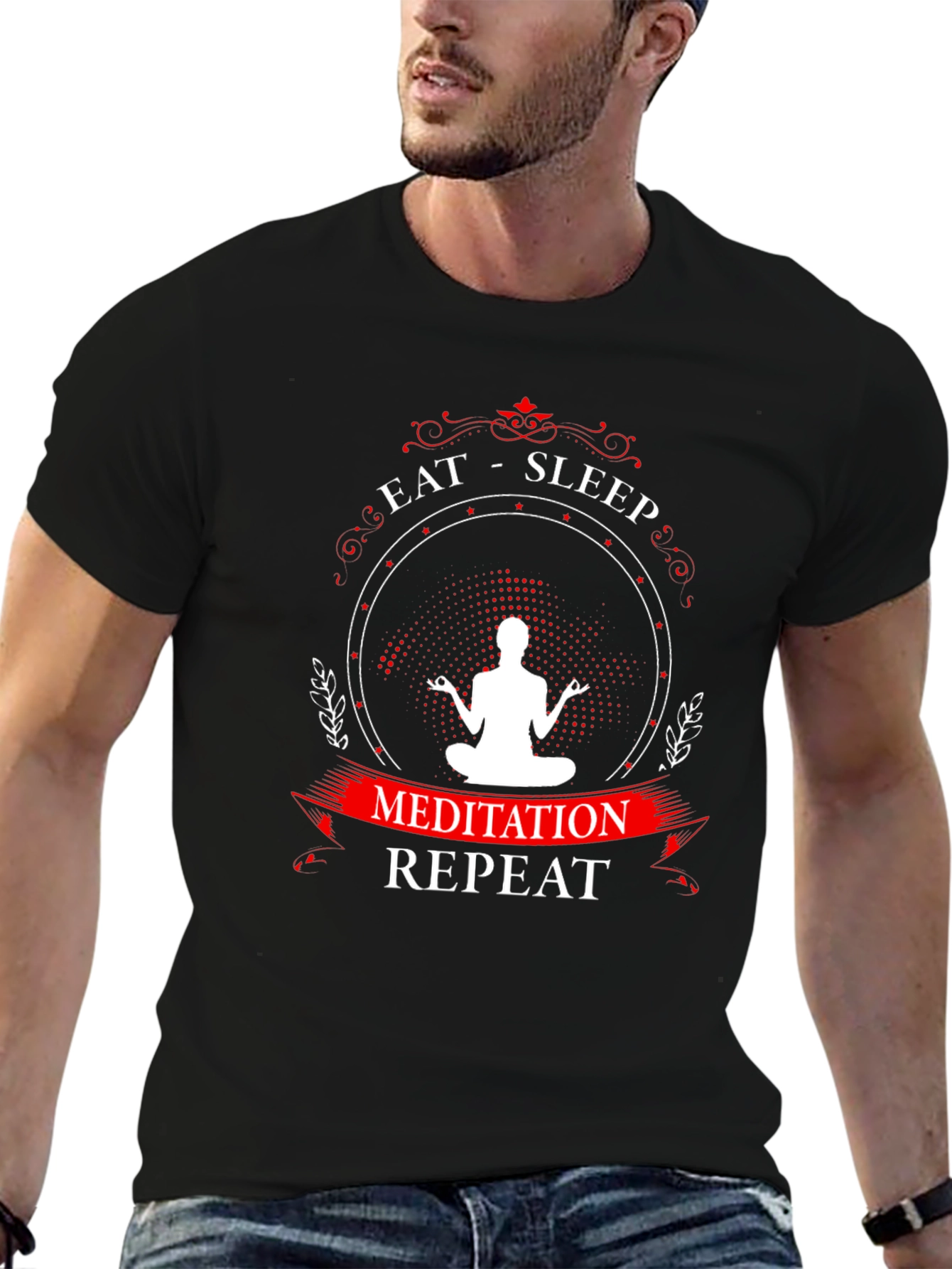 Eat Sleep Meditation Repeat Graphic T-Shirt - Black