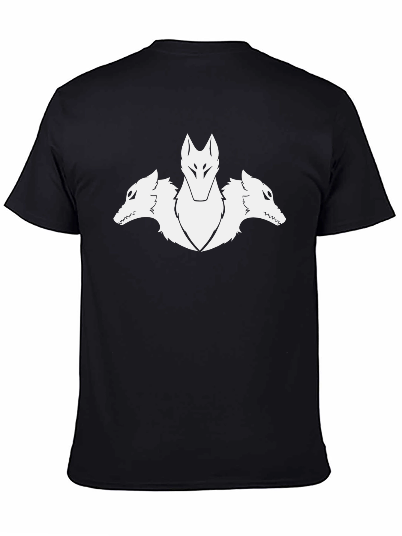 Three-Headed Wolf Graphic Tee - Black Cotton T-Shirt
