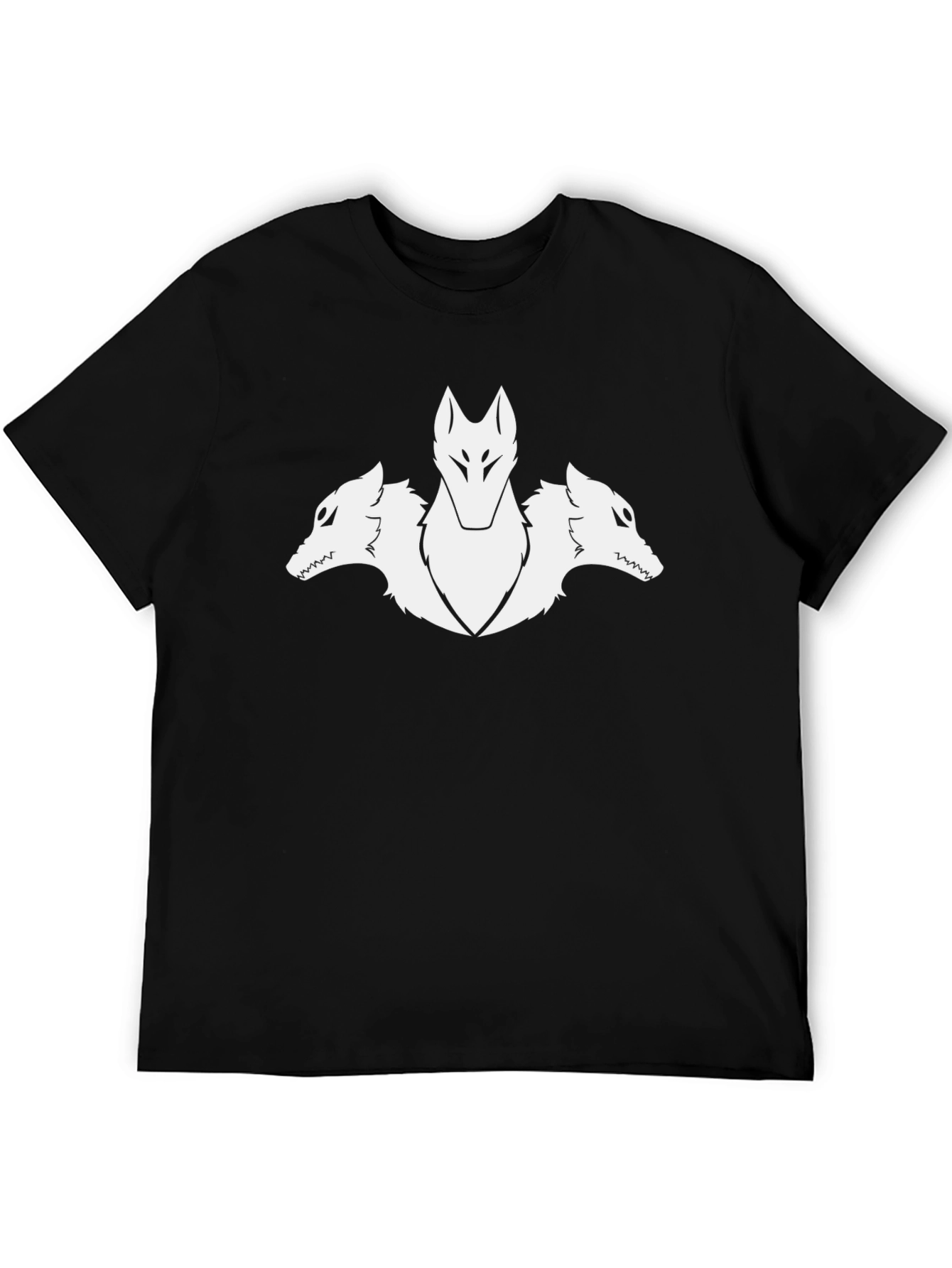 Three-Headed Wolf Graphic Tee - Black Cotton T-Shirt