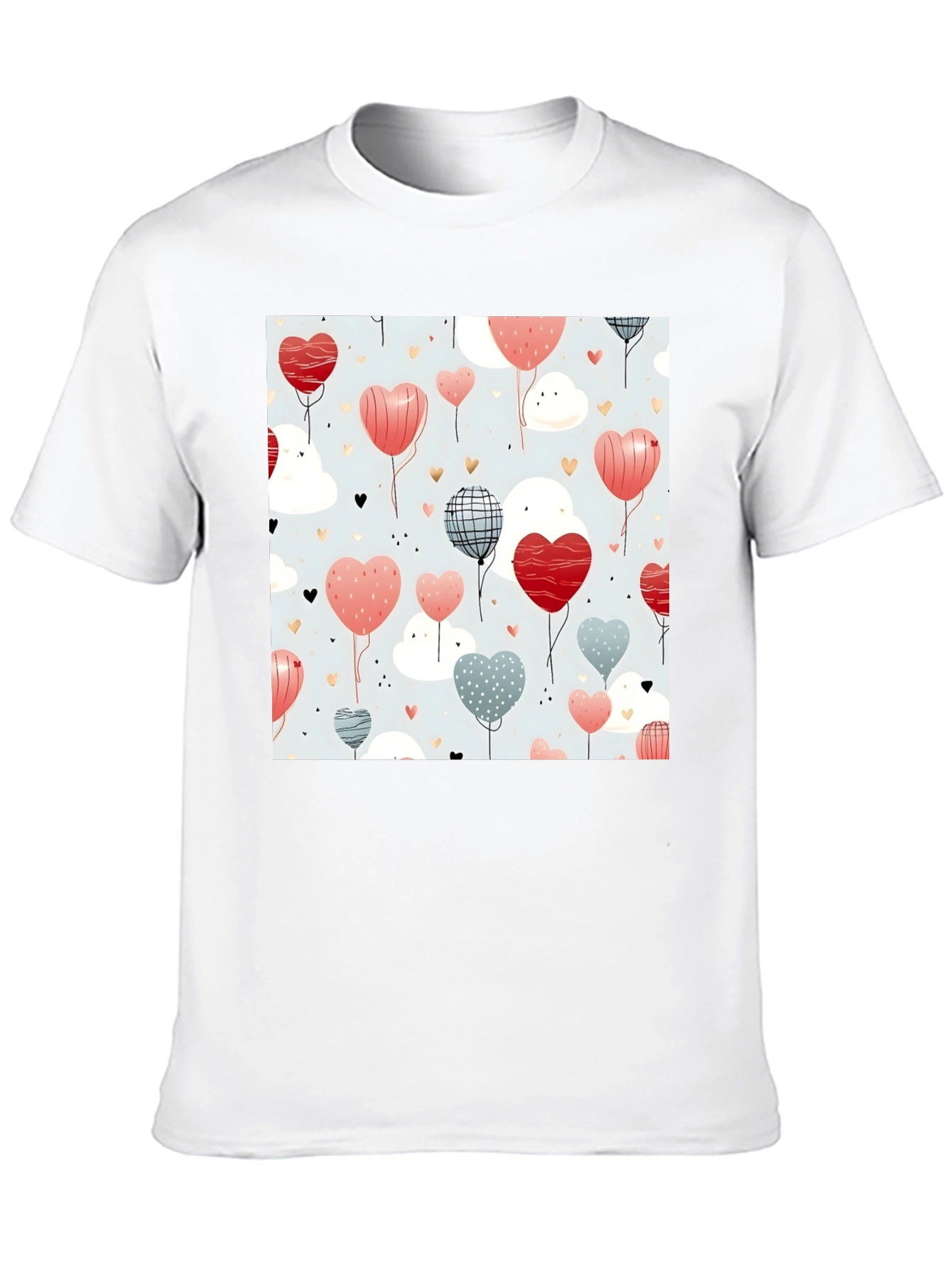 Heart Balloons Pattern Black T-Shirt