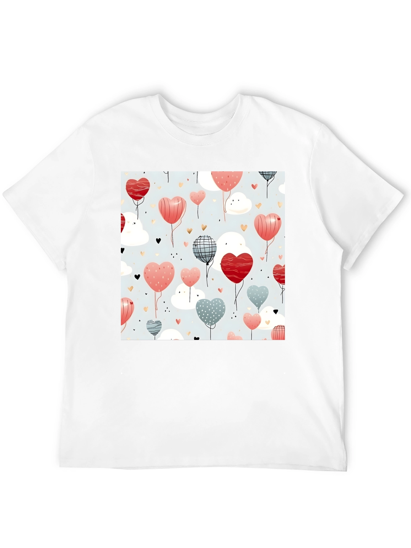 Heart Balloons Pattern Black T-Shirt