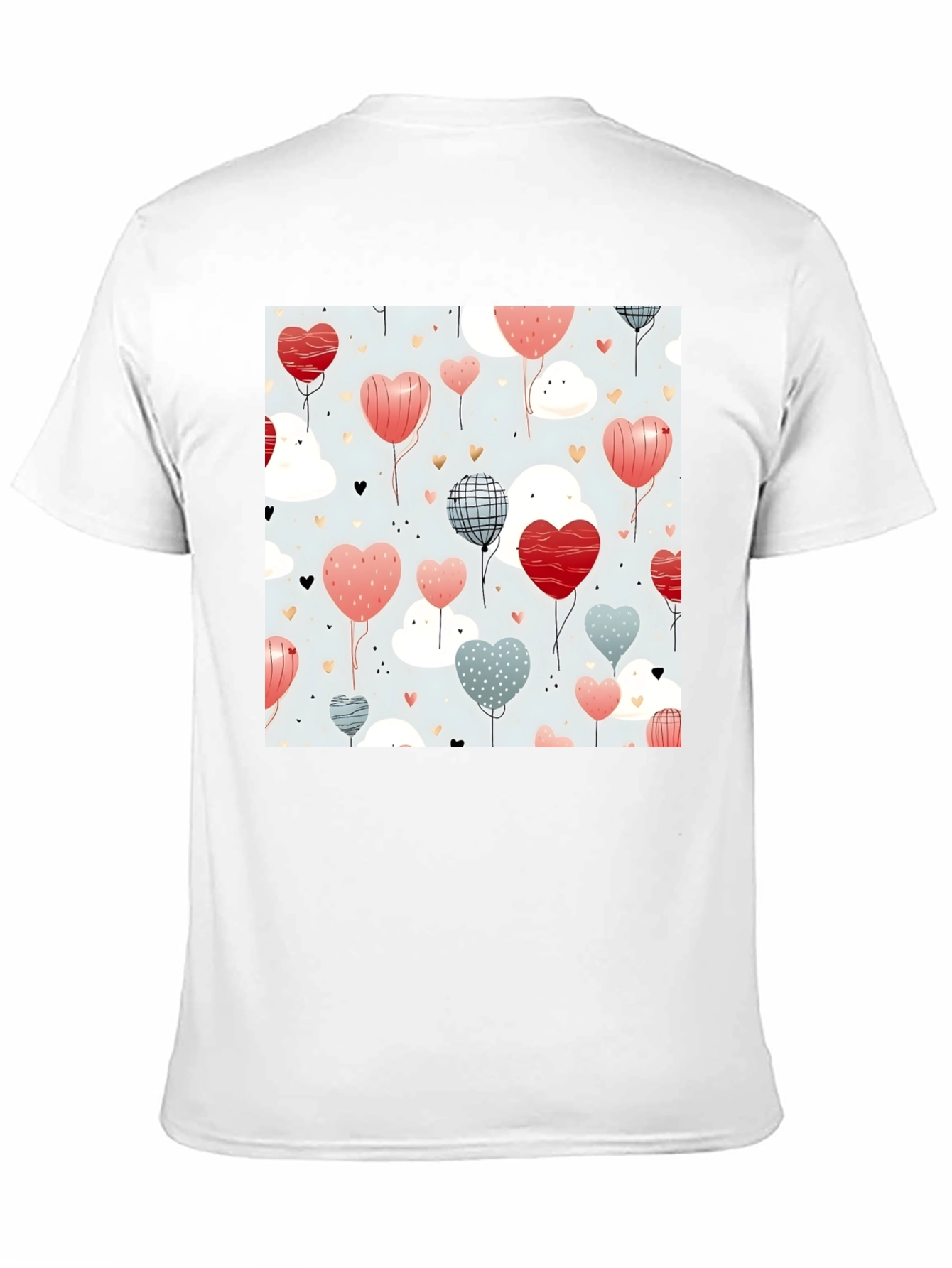 Heart Balloons Pattern Black T-Shirt