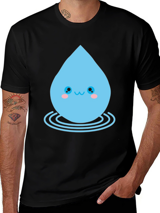 Cute Kawaii Water Drop Graphic Tee - Black Unisex T-Shirt