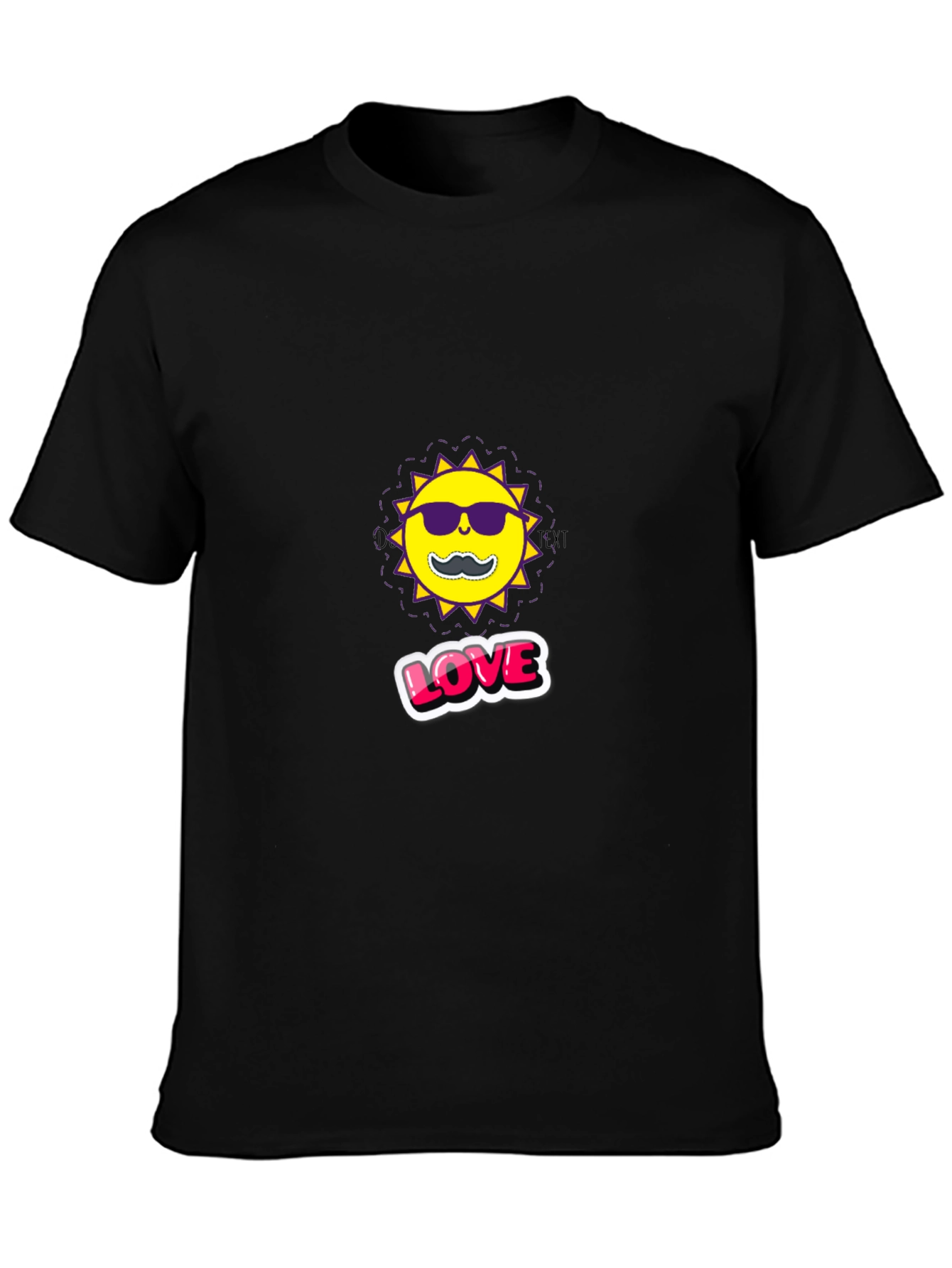 Cool Sun with Mustache Graphic Black Tee