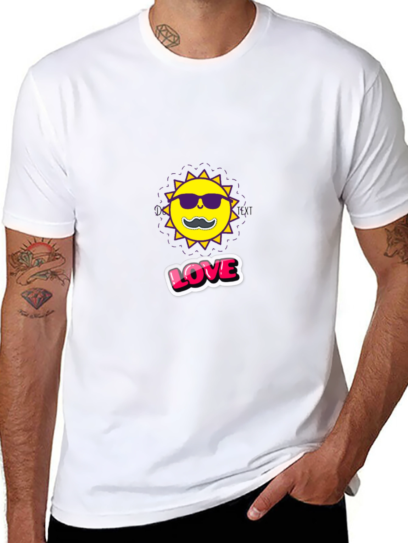 Cool Sun with Mustache Graphic Black Tee