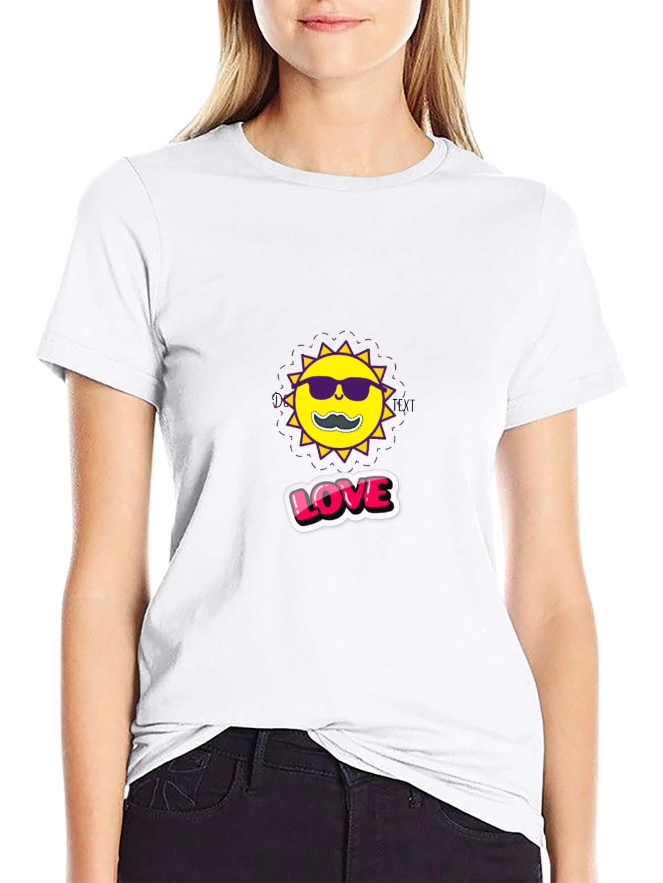 Cool Sun with Mustache Graphic Black Tee