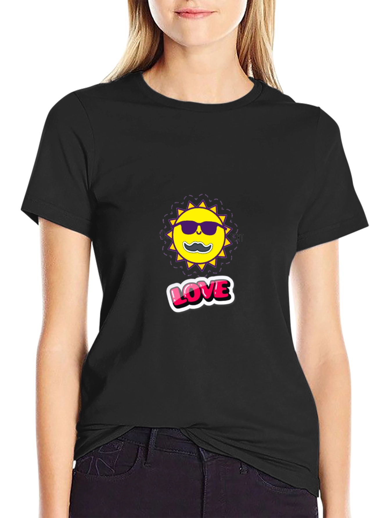 Cool Sun with Mustache Graphic Black Tee